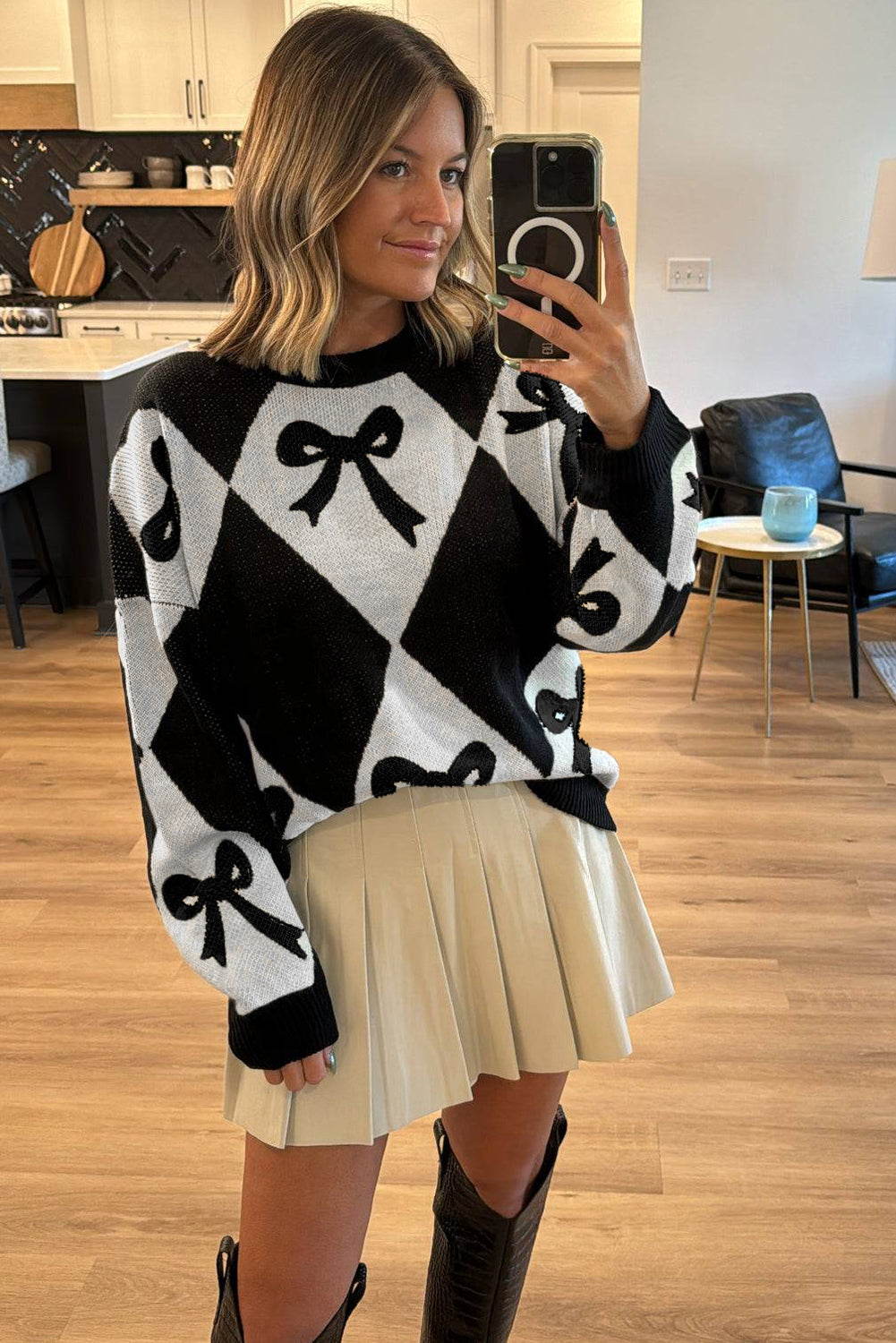 Bow Print Knit Sweater Dear-Lover Dropshipping