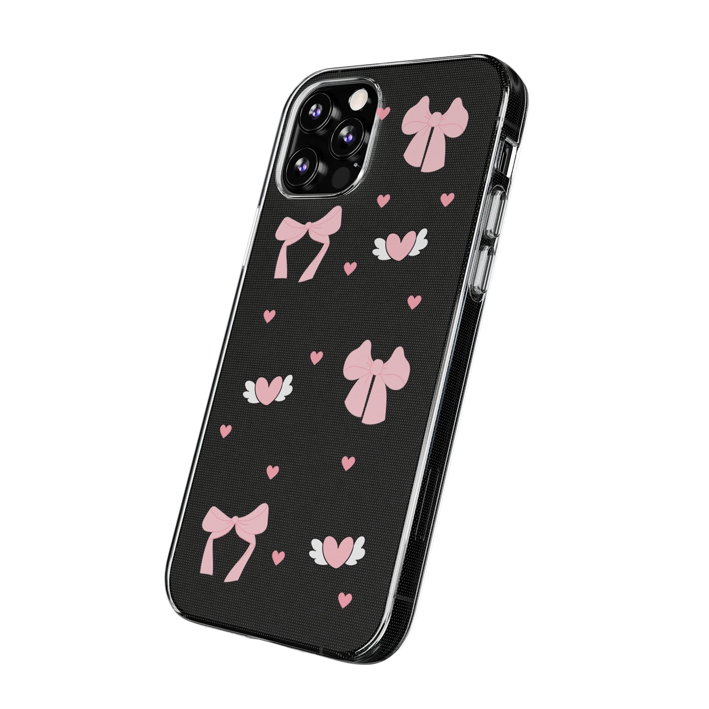 Cute Pink Bow Soft Phone Case | Stylish Heart & Wing Design