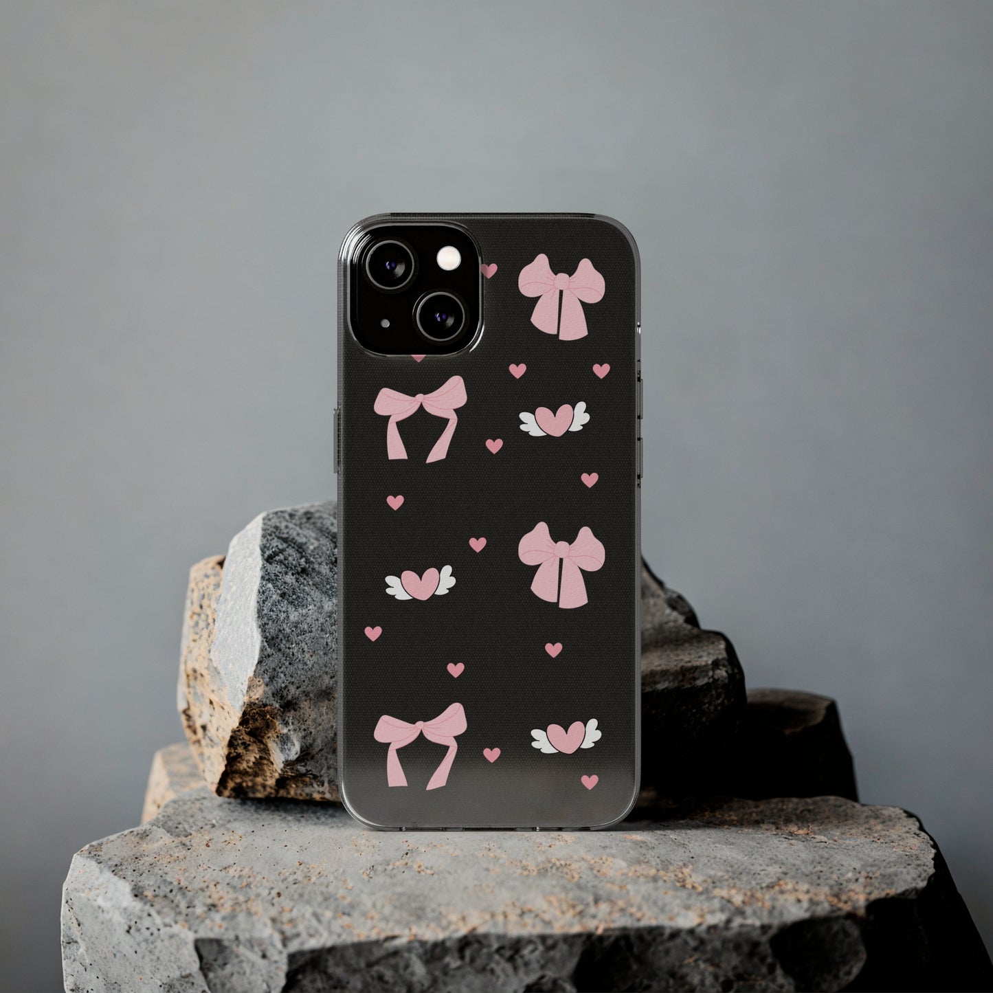 Cute Pink Bow Soft Phone Case | Stylish Heart & Wing Design
