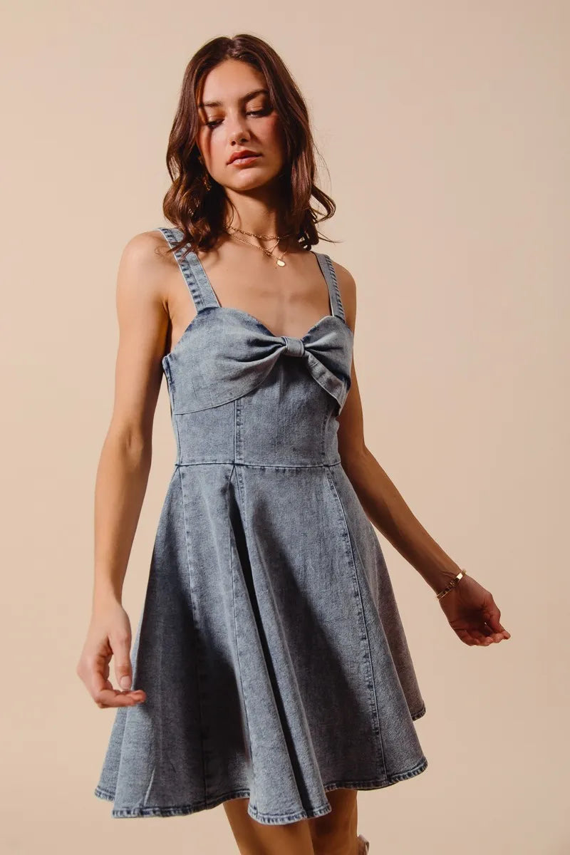SO ME Mineral Washed Bow Ribbon Denim Flare Dress My Pampered Life Seattle