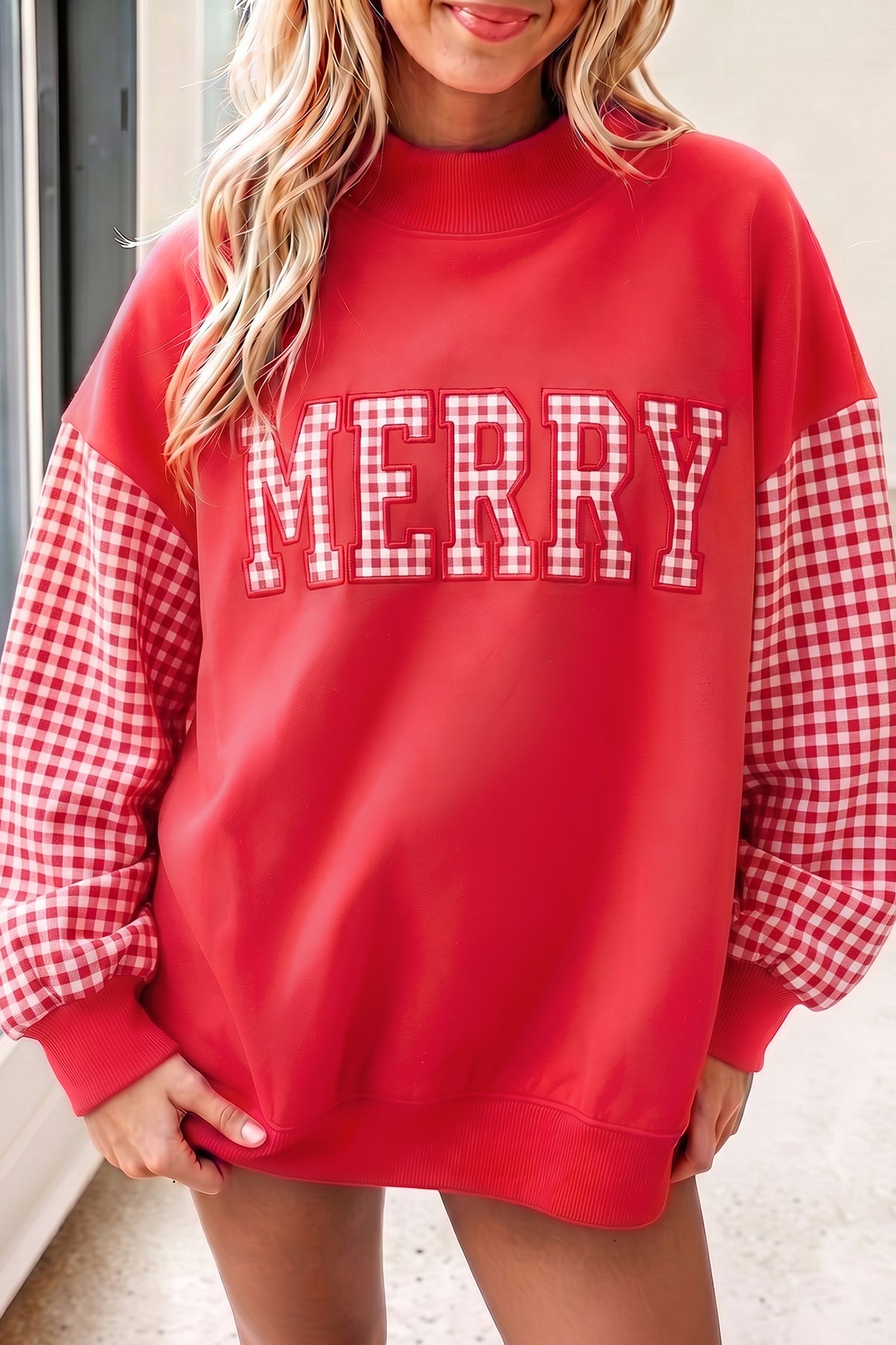 Gingham Oversized Pullover Sweatshirt - Spooky Orange