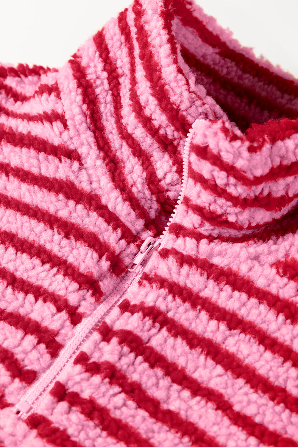 Pink Stripe Quarter Zip Fleece Oversize Sweatshirt Dear-Lover Dropshipping