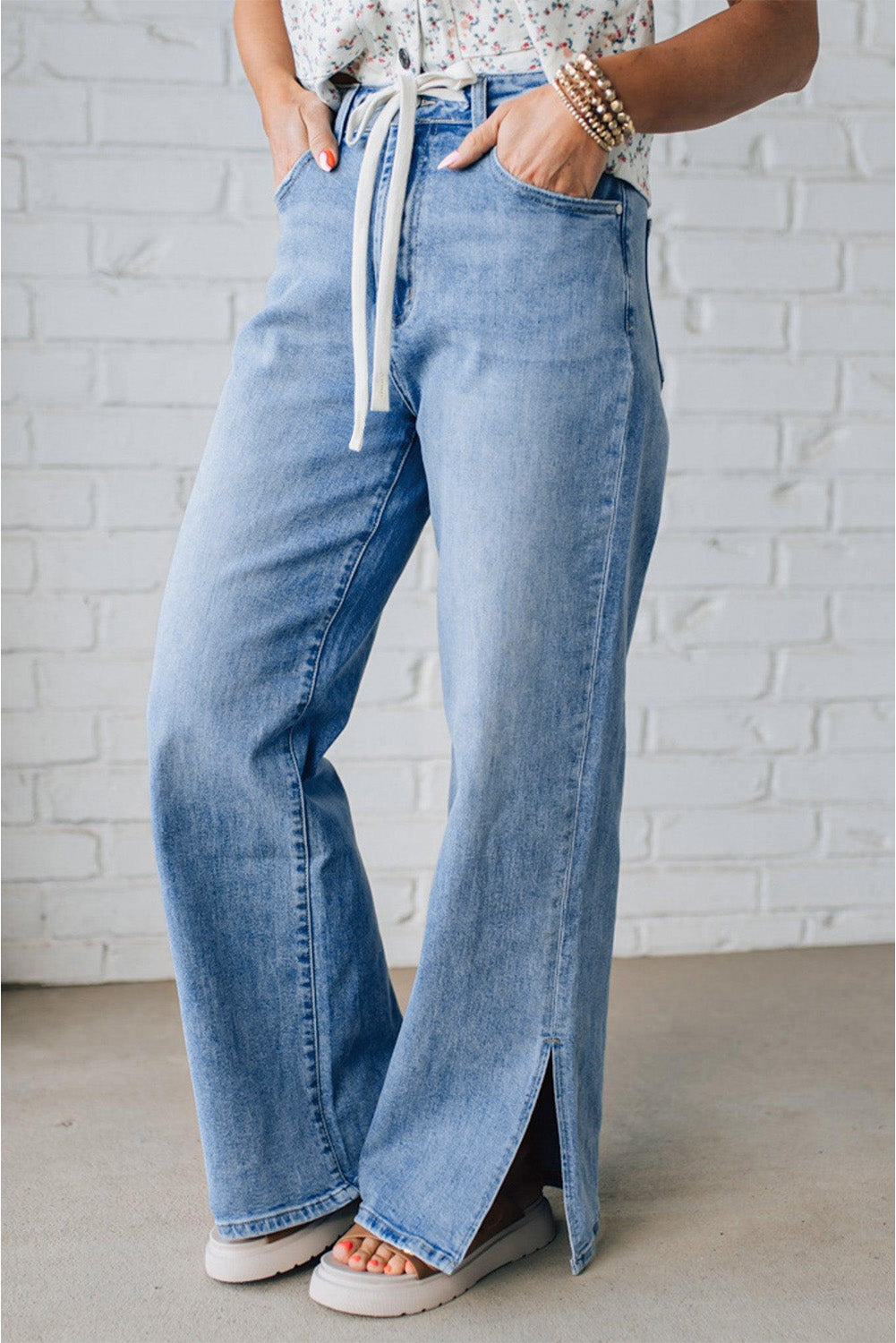 Slit Leg High Rise Drawstring Casual Jeans Dear-Lover Dropshipping