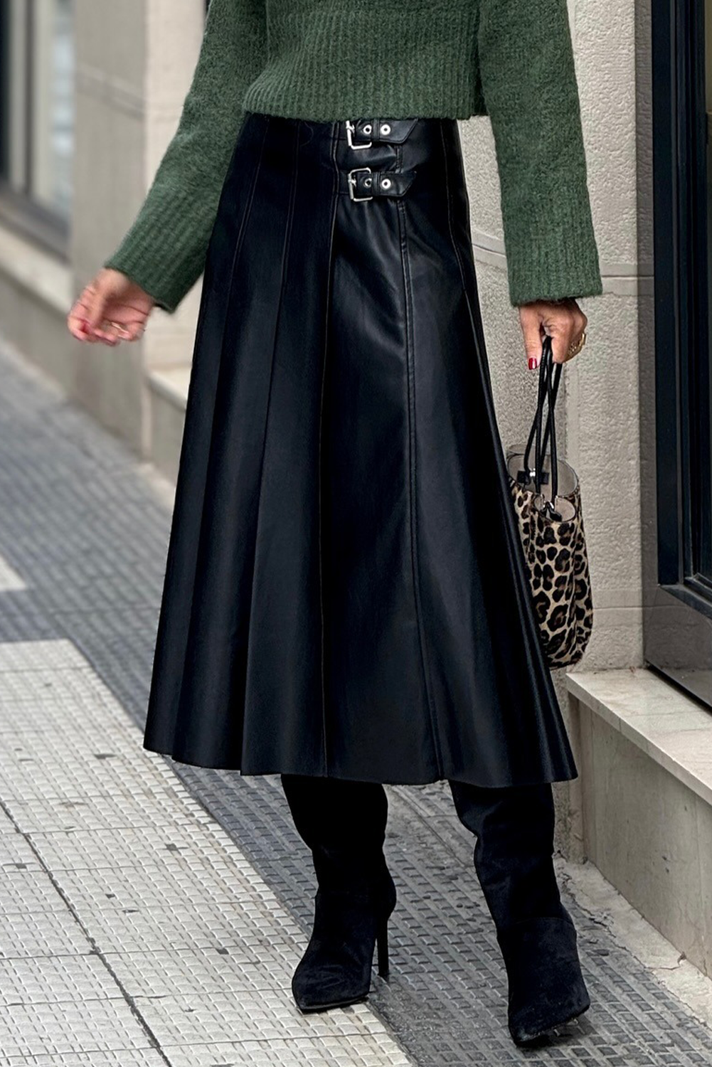 Faux Leather Pleated Midi Skirt Dear-Lover Dropshipping
