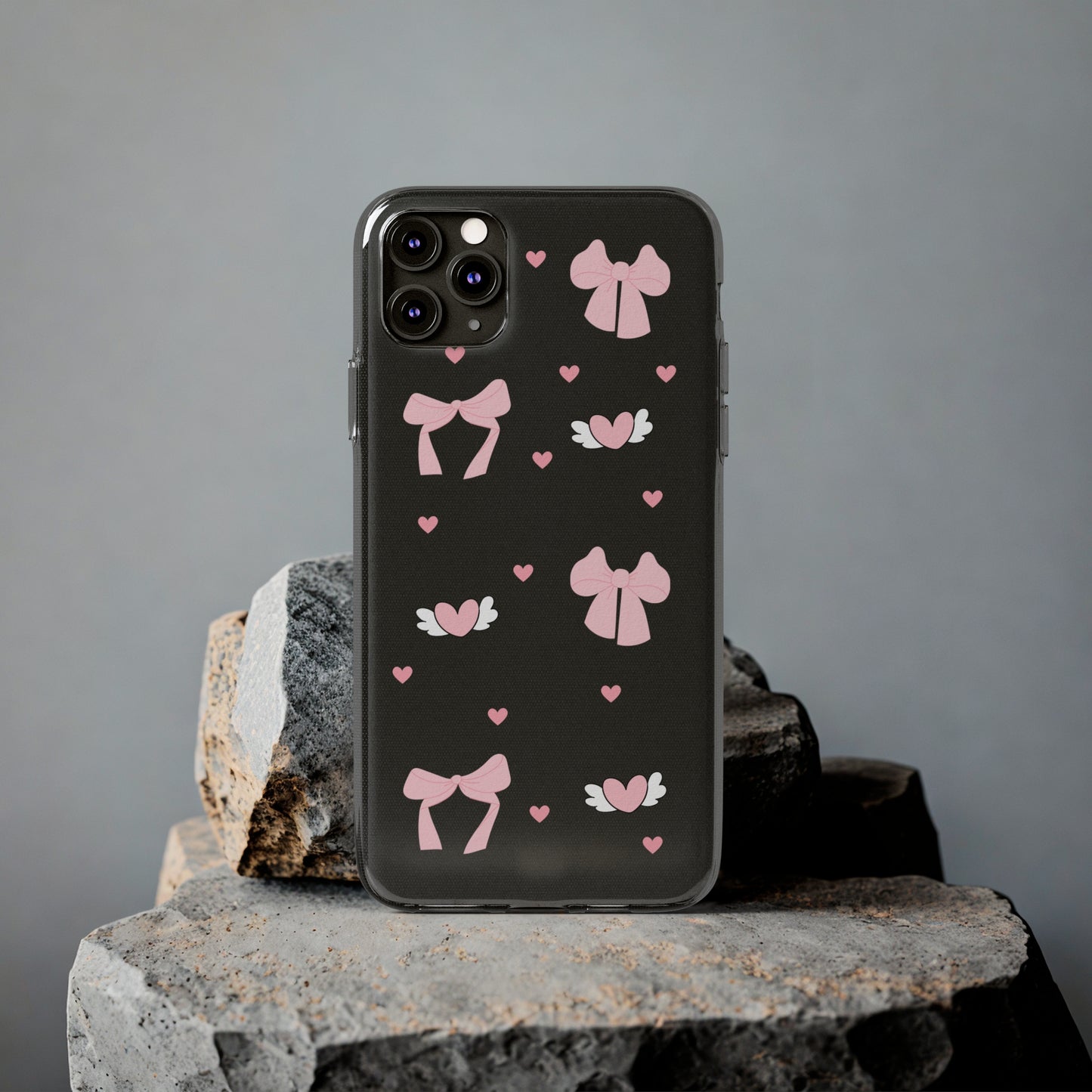 Cute Pink Bow Soft Phone Case | Stylish Heart & Wing Design