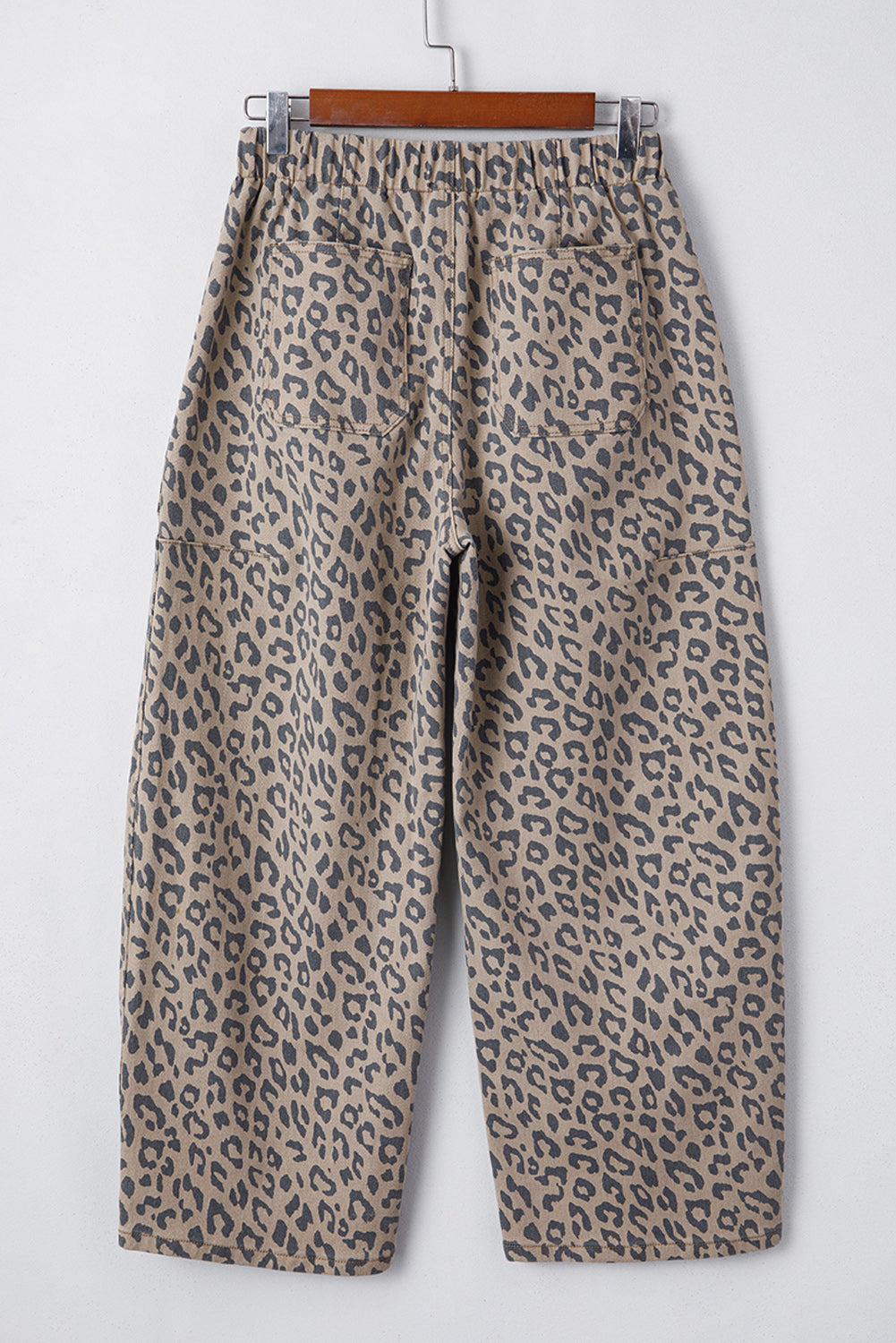 Leopard Printed Drawstring Waist Pocketed Wide Leg Jeans Daisie Boutique