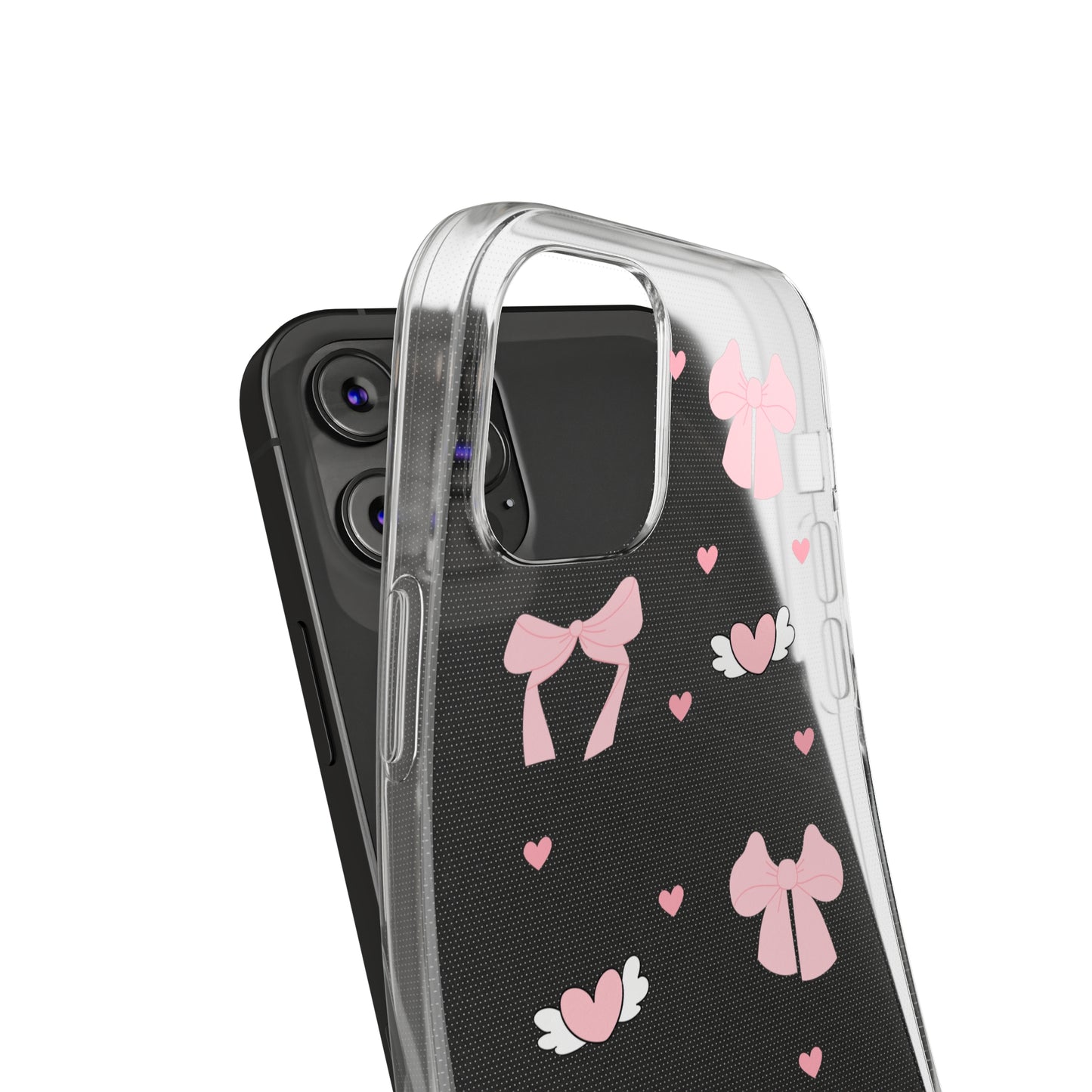 Cute Pink Bow Soft Phone Case | Stylish Heart & Wing Design