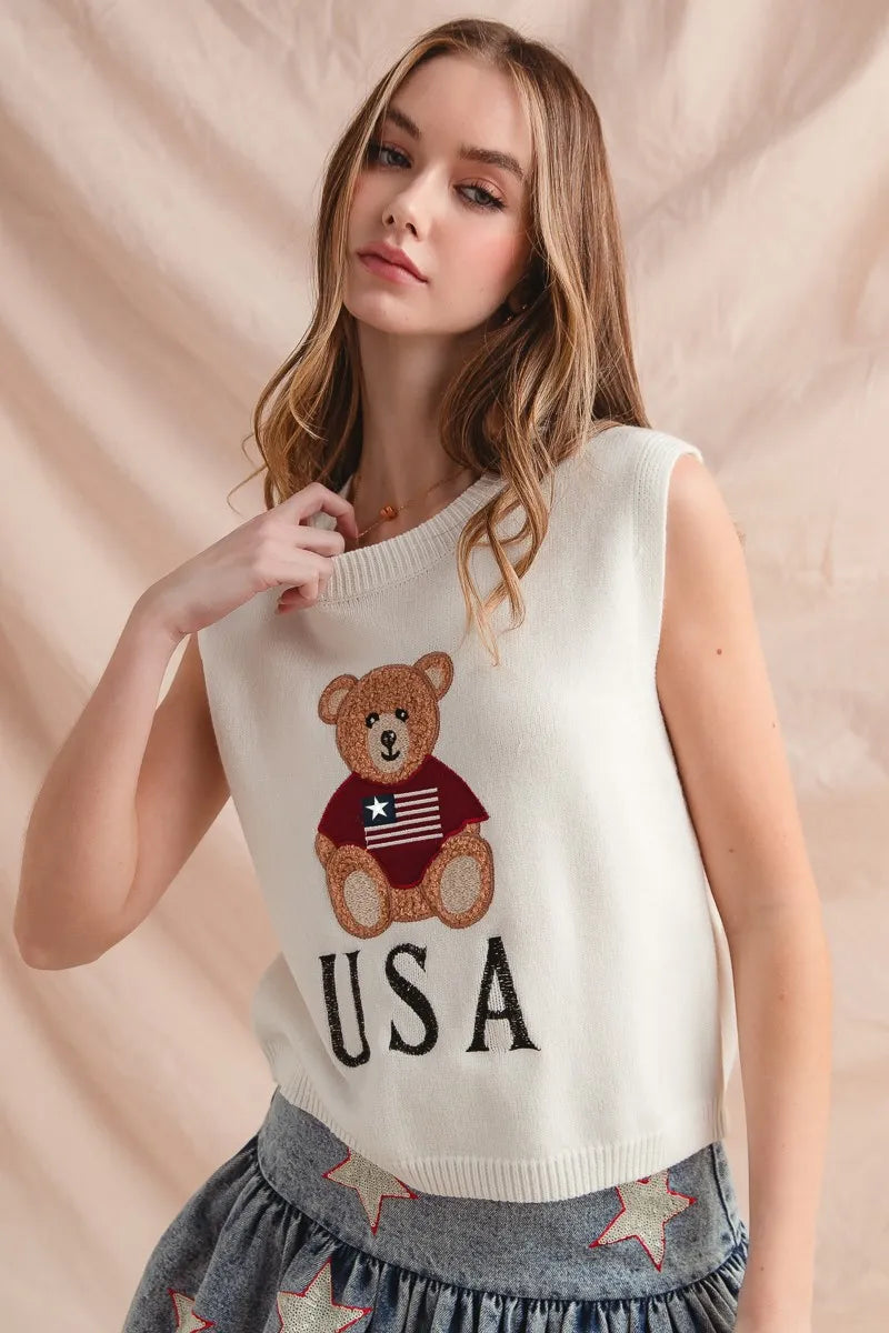 SO ME Teddy Bear Wearing An American Flag With Usa Embroidered Sweater Vest My Pampered Life Seattle