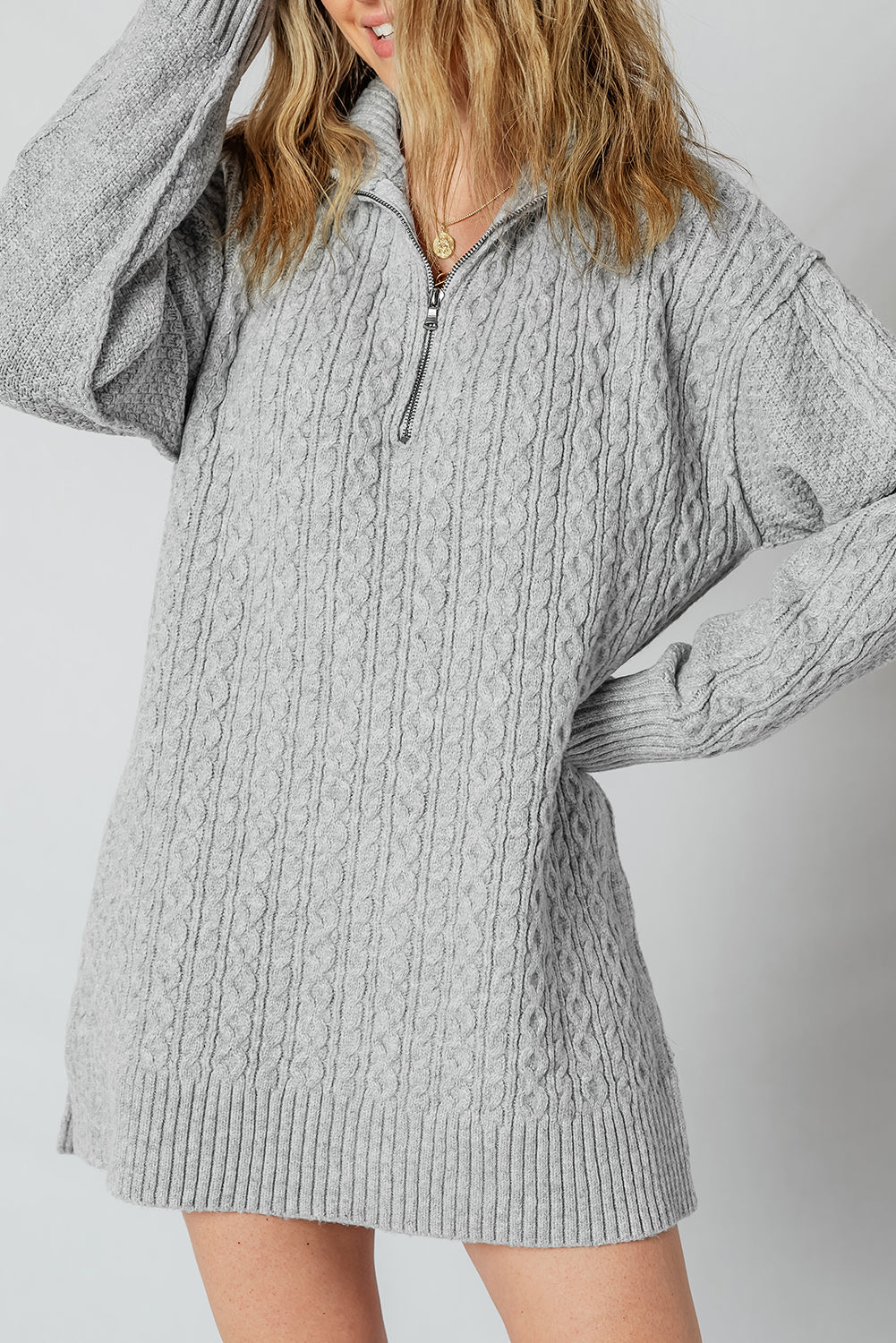 Cable Knit Quarter Zip Sweater Dress Dear-Lover Dropshipping