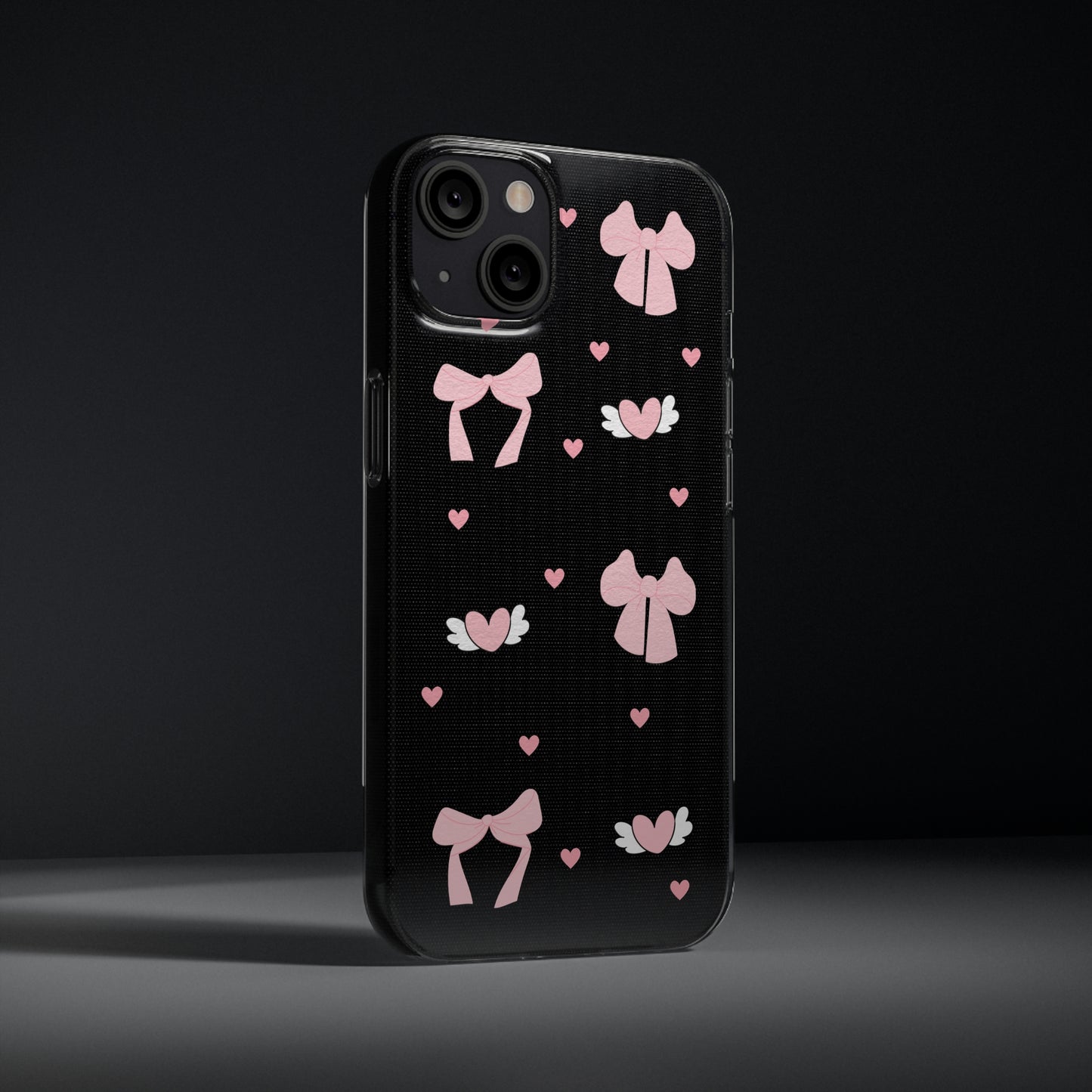 Cute Pink Bow Soft Phone Case | Stylish Heart & Wing Design