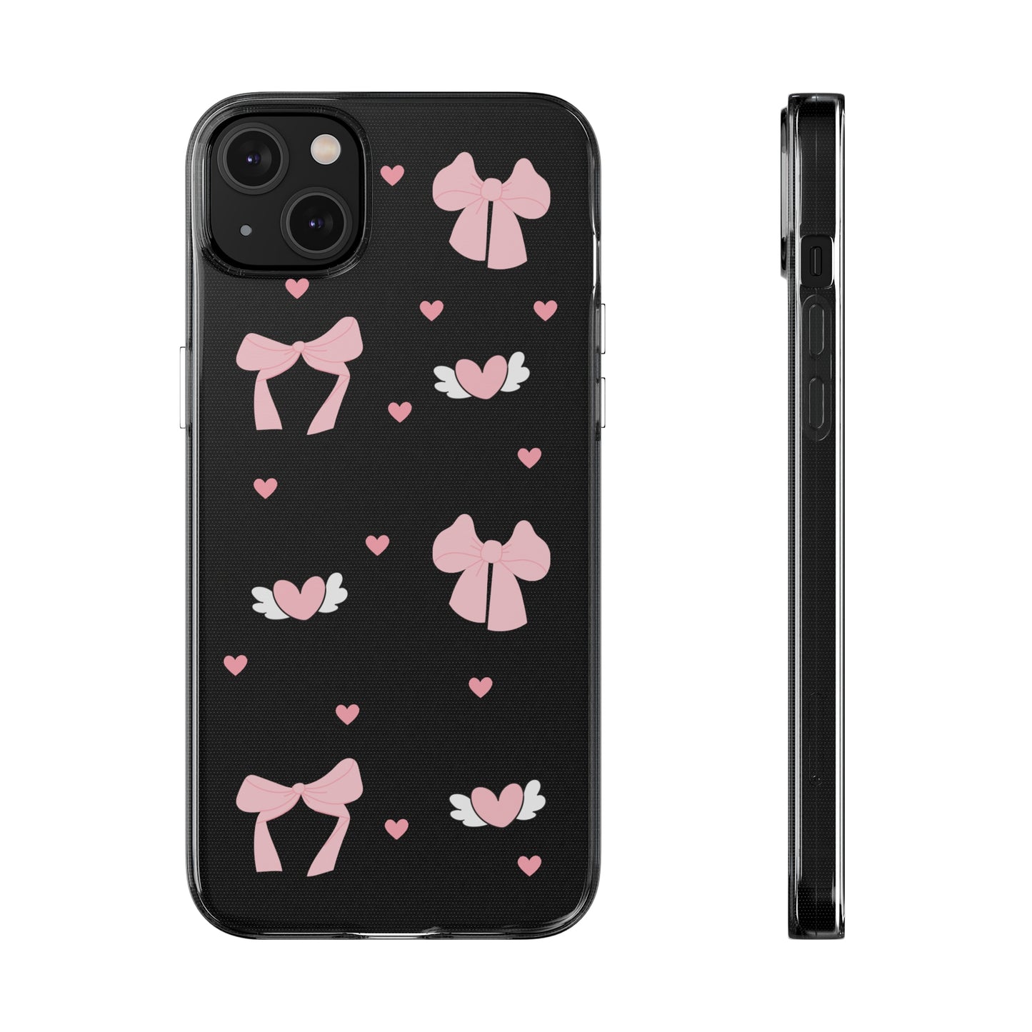 Cute Pink Bow Soft Phone Case | Stylish Heart & Wing Design