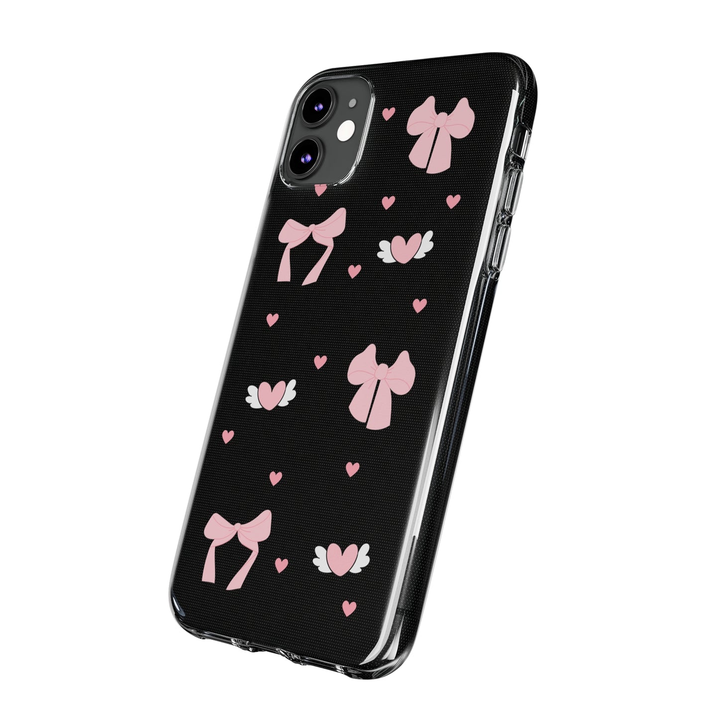 Cute Pink Bow Soft Phone Case | Stylish Heart & Wing Design