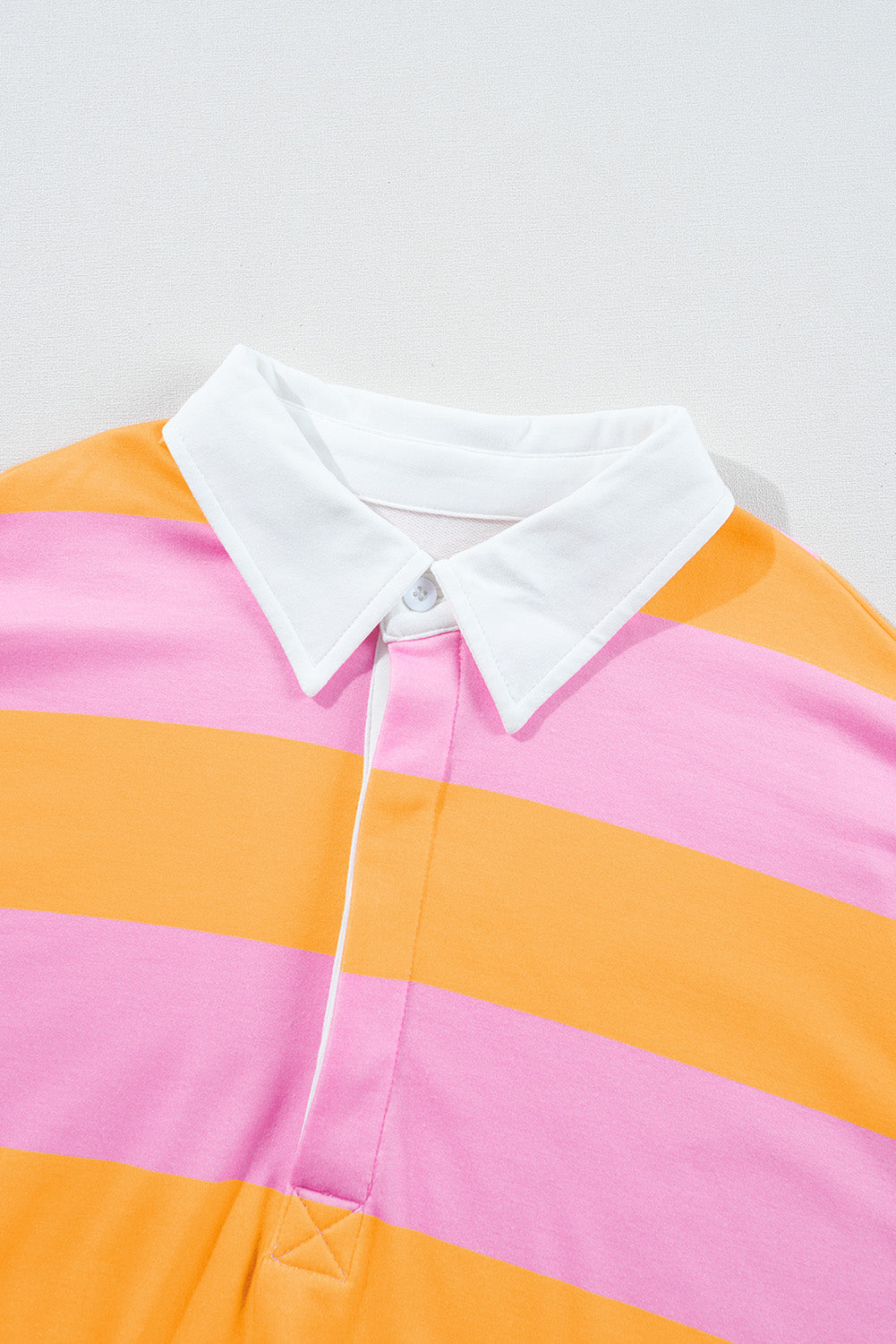 Striped Color Block Polo Collar Sweatshirt - Orange Dear-Lover Dropshipping