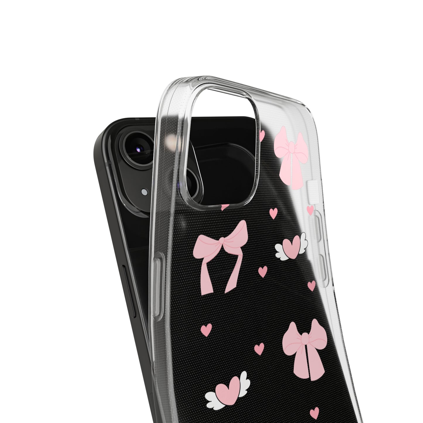 Cute Pink Bow Soft Phone Case | Stylish Heart & Wing Design