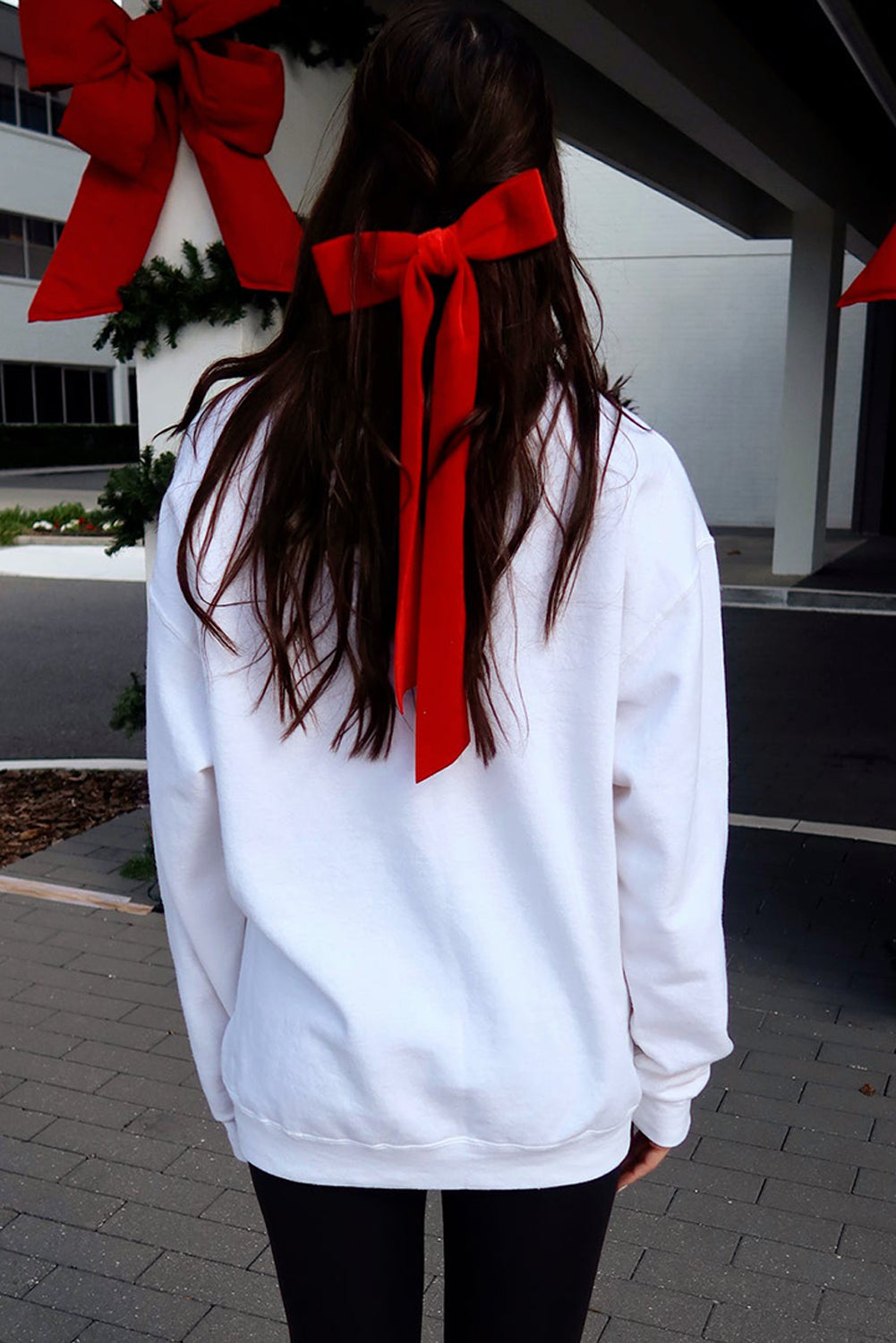 Bow Embroidery Drop Shoulder Sweatshirt - White Daisie Boutique