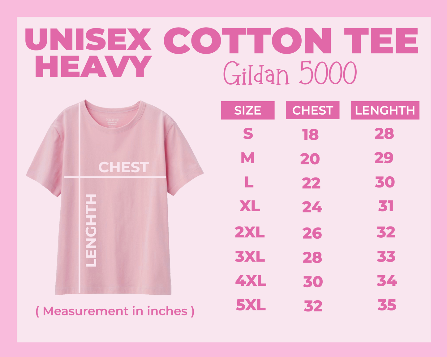 SIZE CHART UNISEX GILDAN TEE