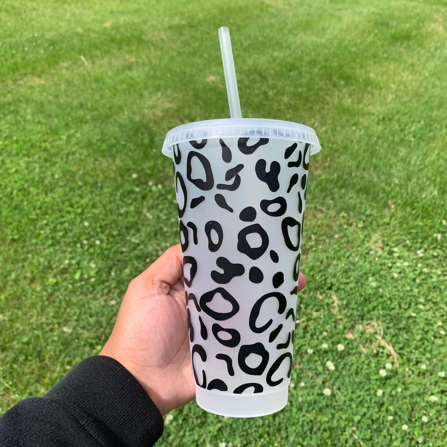 Leopard print cup 24 oz cold cup black print clear cup Daisie Boutique