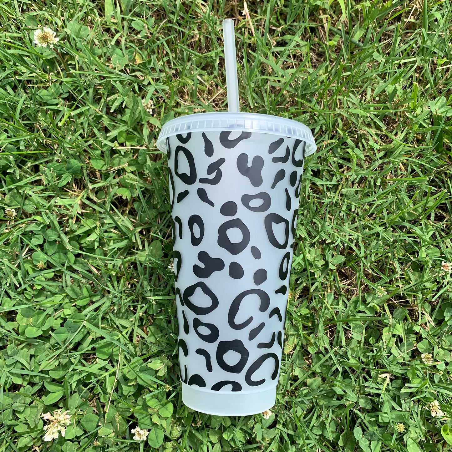 Leopard print cup 24 oz cold cup black print clear cup