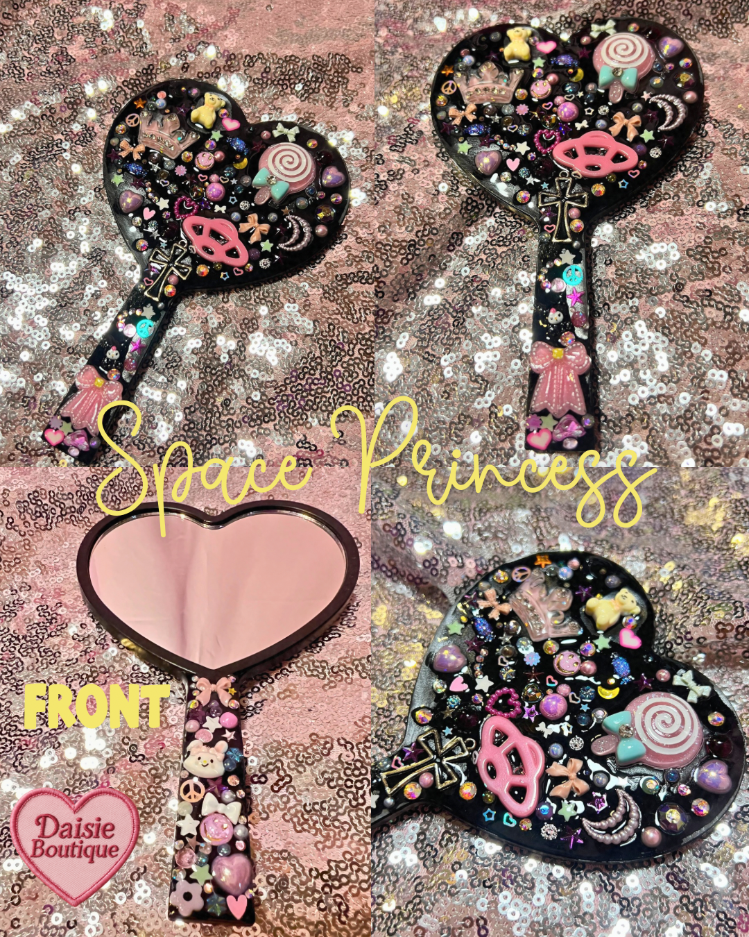 Cutie Charm Mirror - Heart Shaped Bedazzled Mirror Daisie Boutique