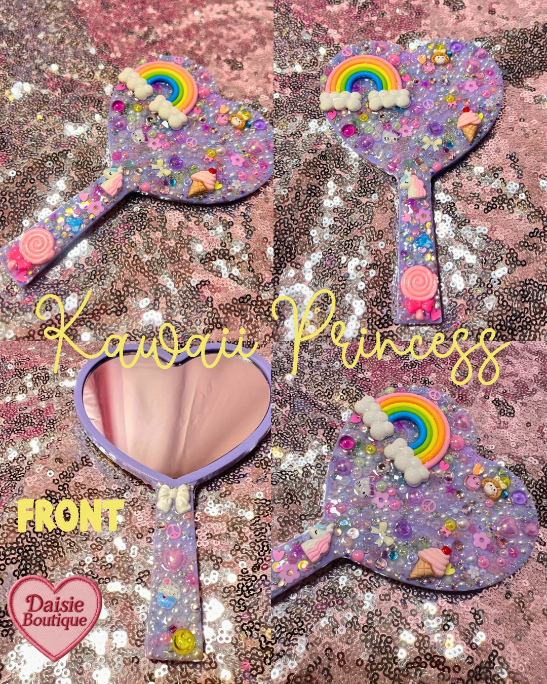Cutie Charm Makeup Mirror - Heart Shaped Bedazzled Mirror Daisie Boutique