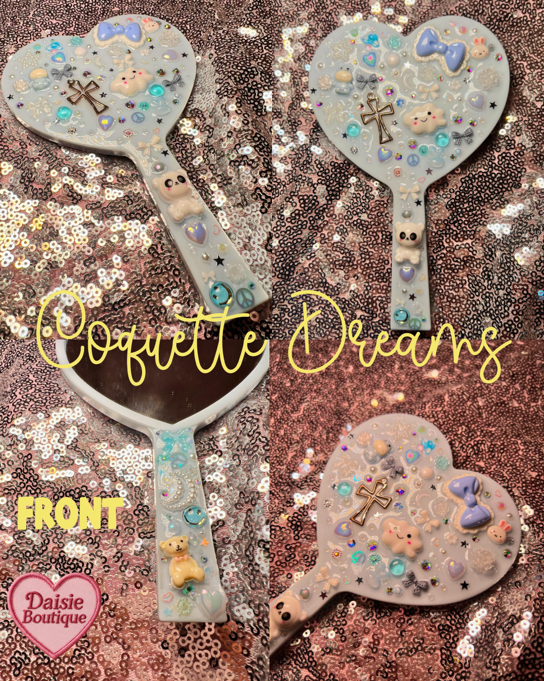 Cutie Charm Makeup Mirror - Heart Shaped Bedazzled Mirror Daisie Boutique