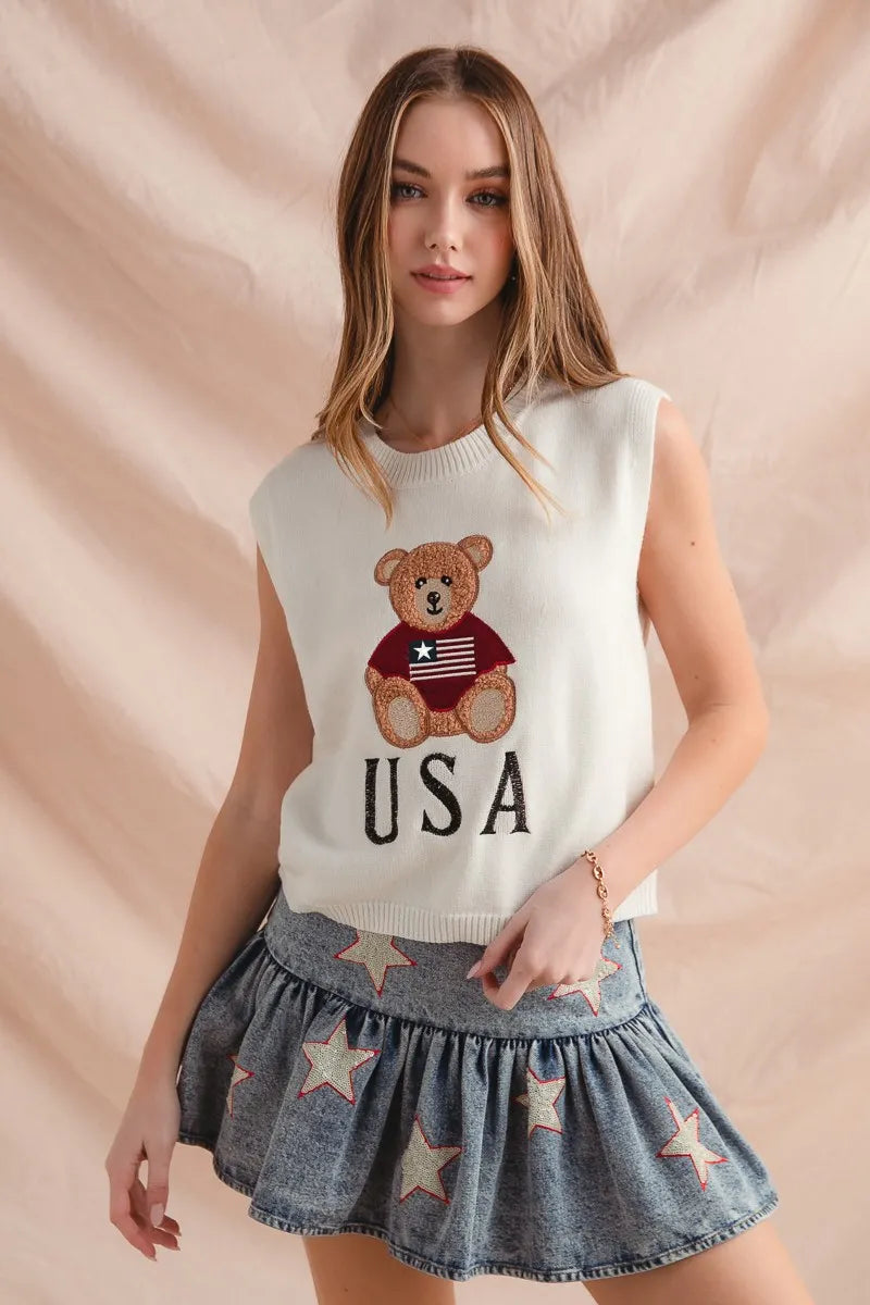 SO ME Teddy Bear Wearing An American Flag With Usa Embroidered Sweater Vest My Pampered Life Seattle