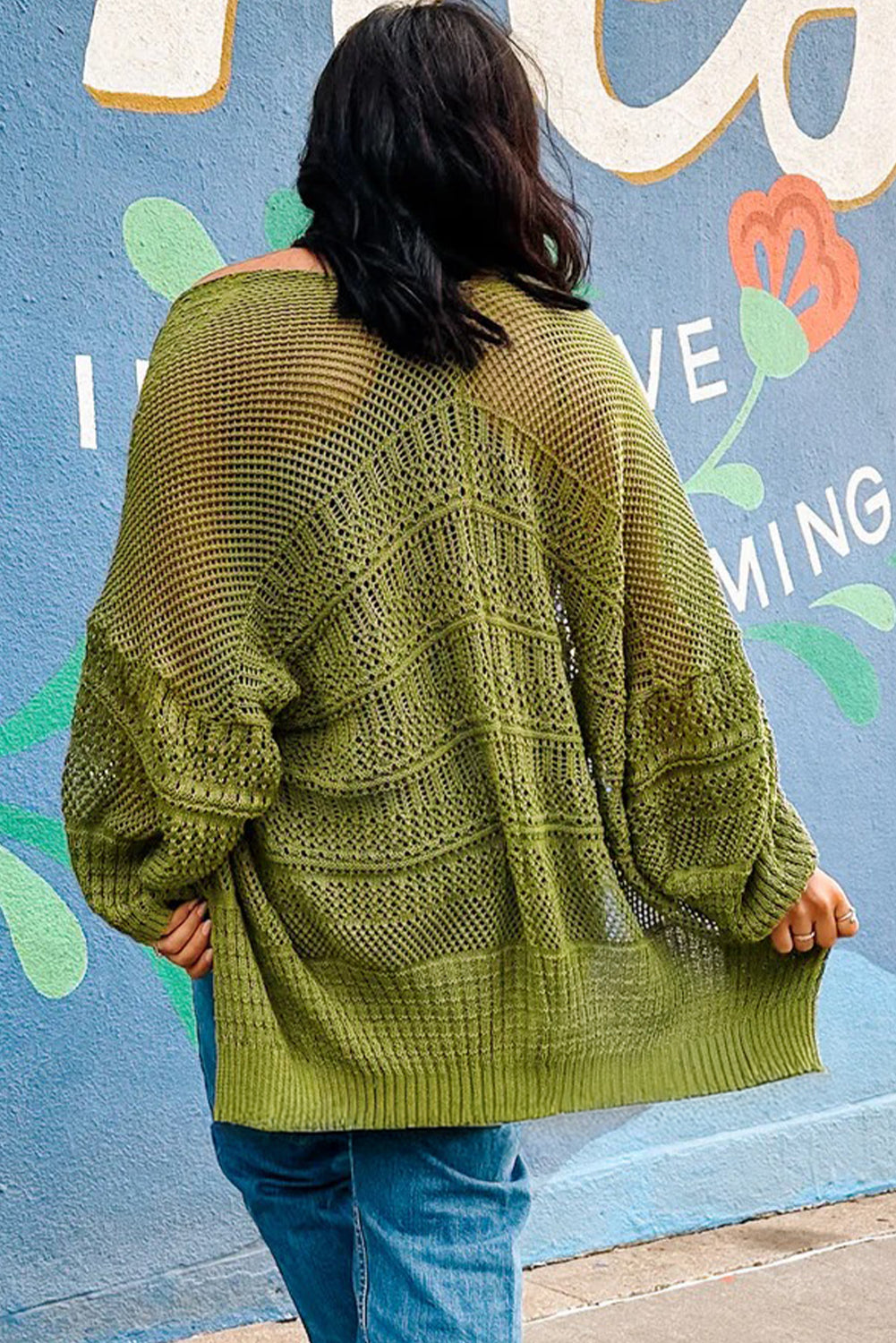 Oversize Crochet Knit Cardigan - Spinach Green Dear-Lover Dropshipping