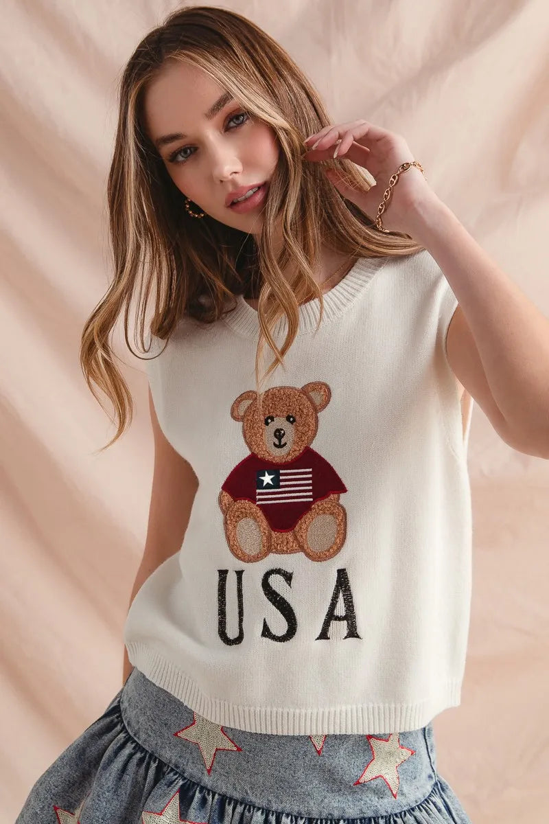 SO ME Teddy Bear Wearing An American Flag With Usa Embroidered Sweater Vest My Pampered Life Seattle