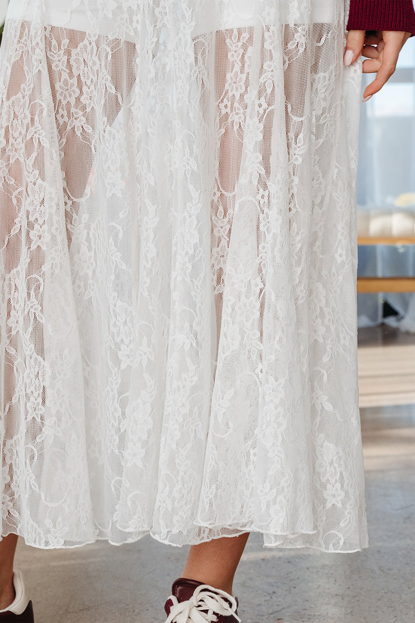 White Sheer Lace Flowy Maxi Skirt Dear-Lover Dropshipping