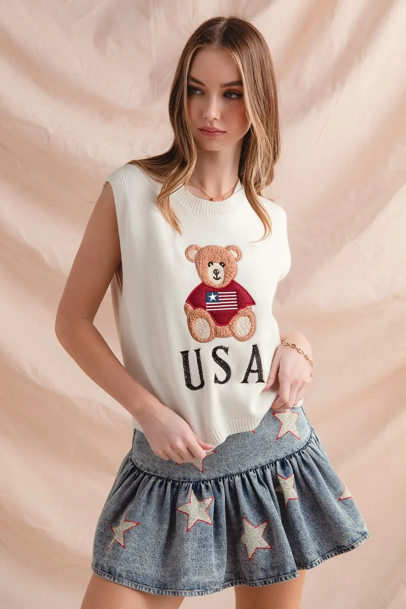 SO ME Teddy Bear Wearing An American Flag With Usa Embroidered Sweater Vest My Pampered Life Seattle