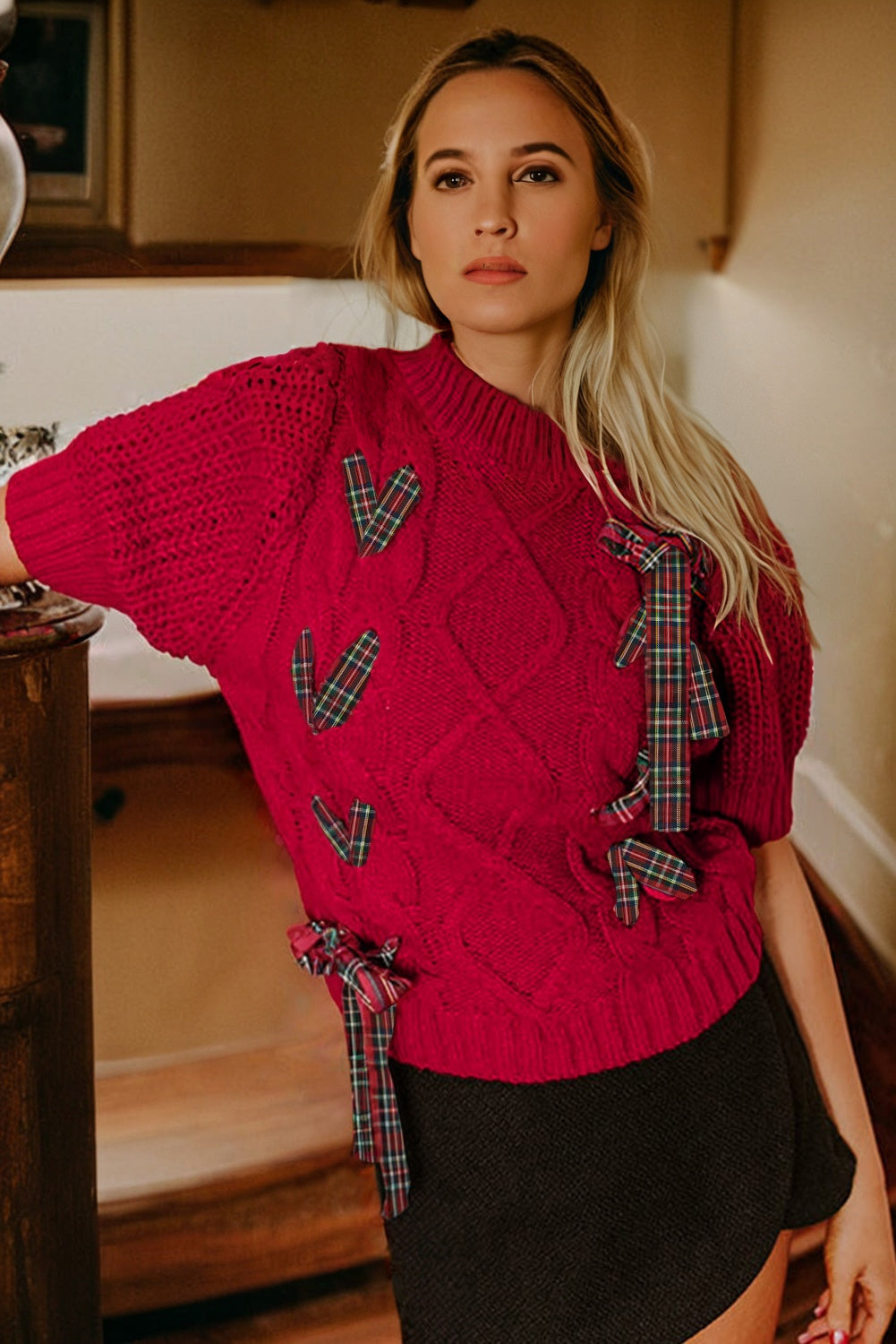 Lace up Holiday Puff Sweater Dear-Lover Dropshipping