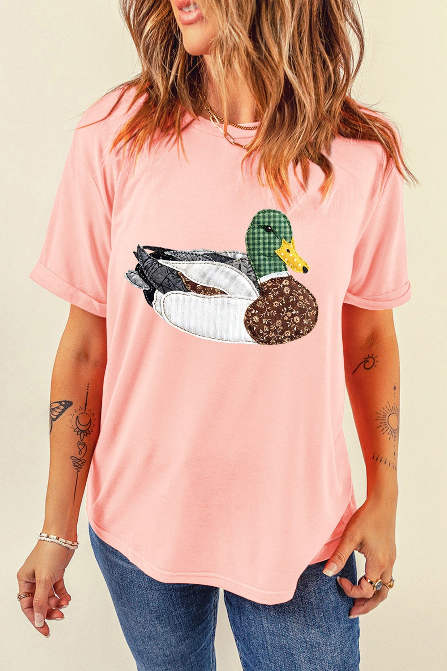 Pink Faux Quilted Mallard Tee Dear-Lover Dropshipping