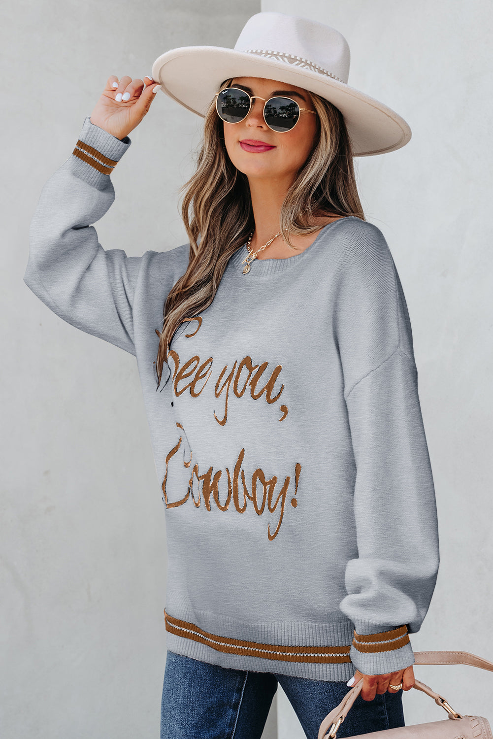 See You Cowboy Embroidered Graphic Sweater Dear-Lover Dropshipping