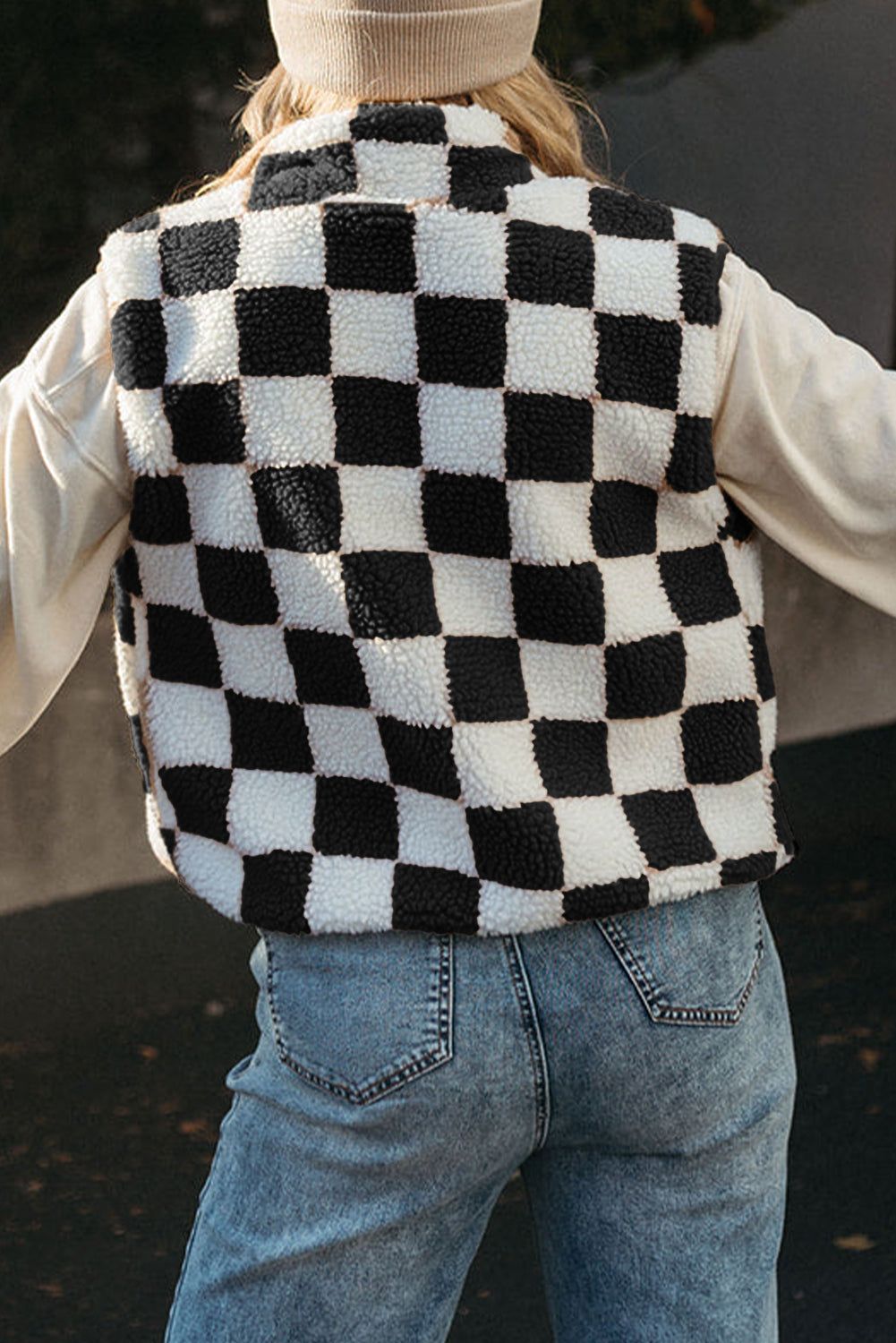 Checkered Sherpa Vest Daisie Boutique