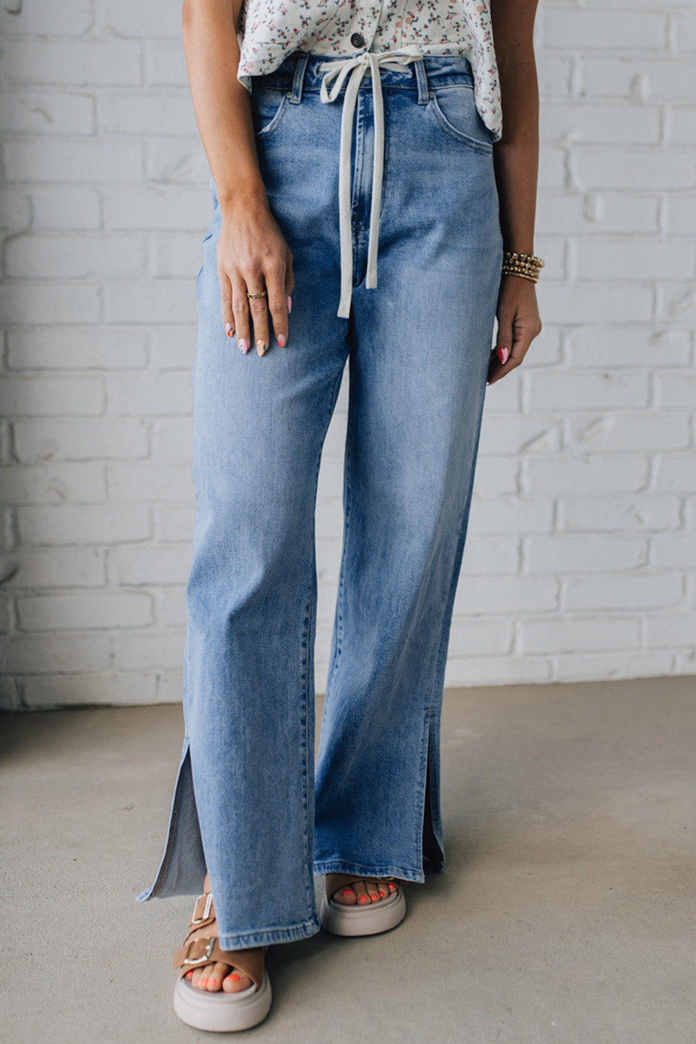 Slit Leg High Rise Drawstring Casual Jeans Dear-Lover Dropshipping