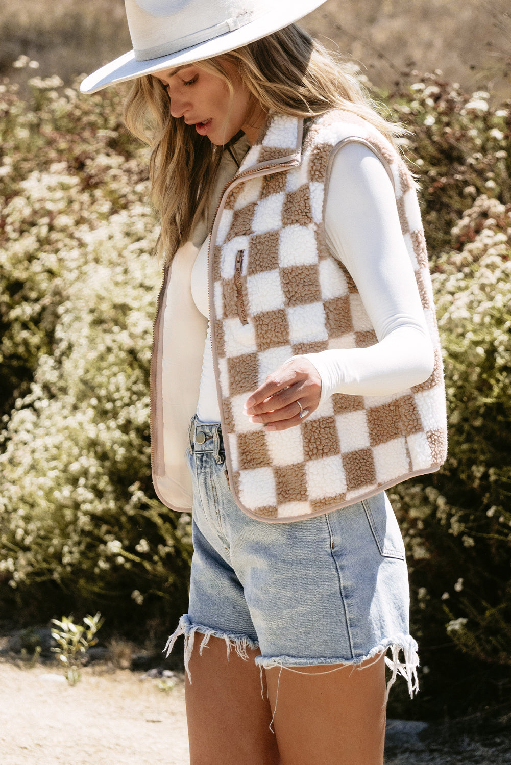 Checkered Sherpa Vest Daisie Boutique