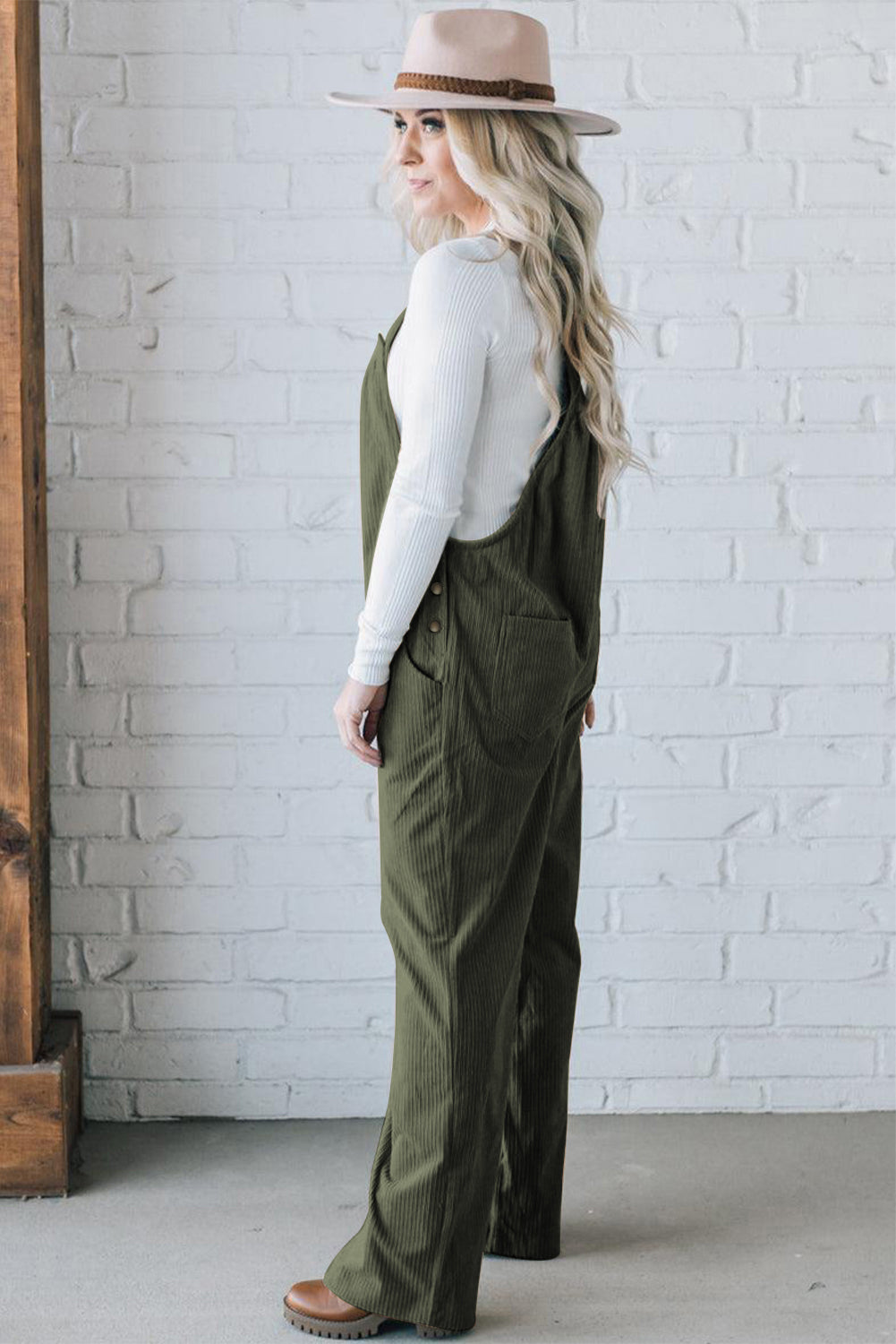 Jungle Green Solid Pocketed Loose Fit Corduroy Overall Daisie Boutique