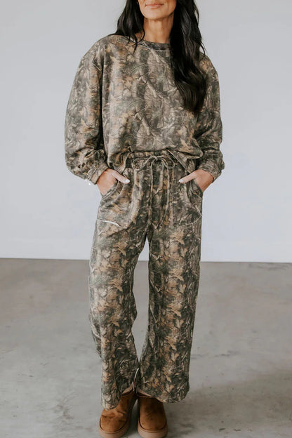 Camo Print Long Sleeve Pant Set