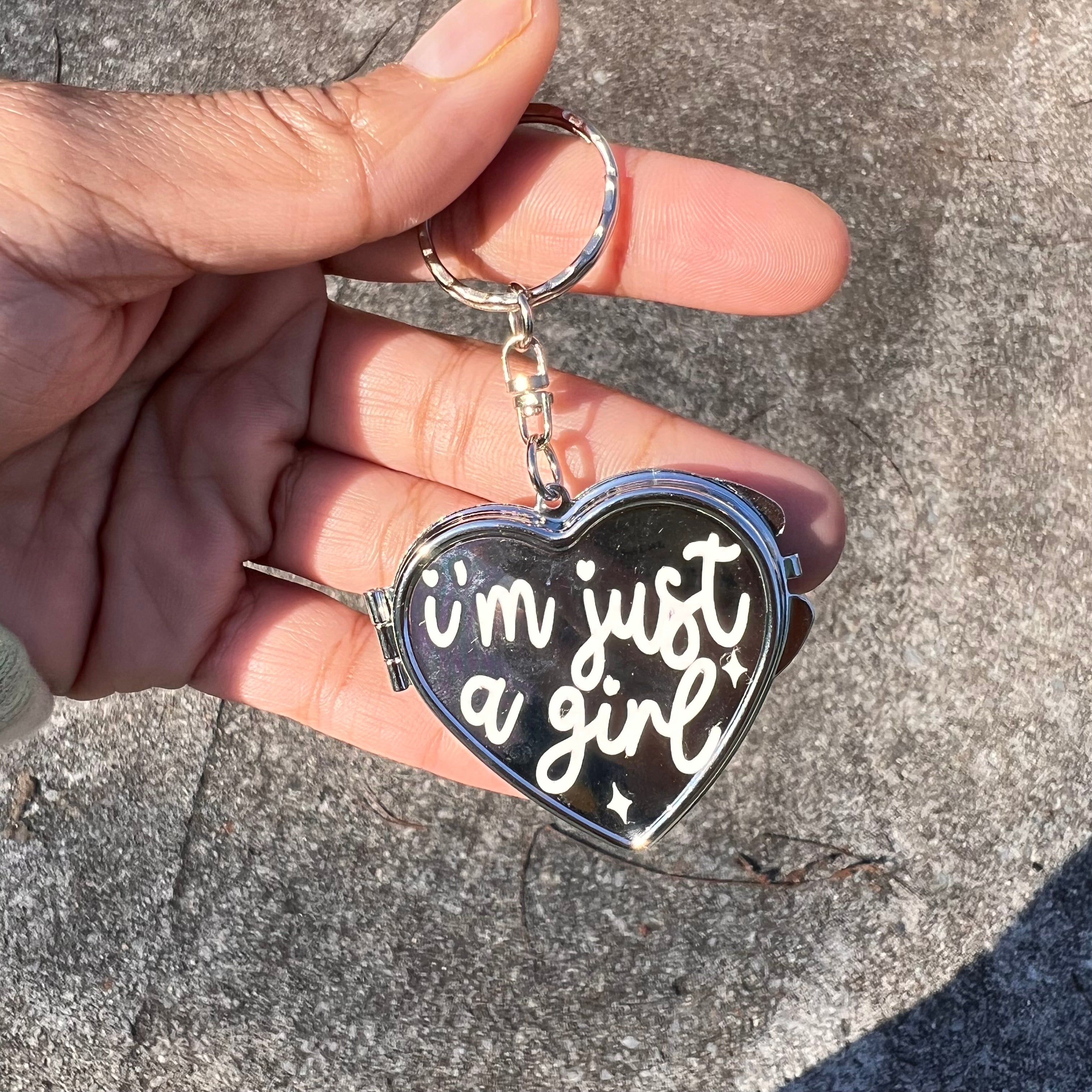 I'm Just A Girl - Heart Compact Mirror Keychain