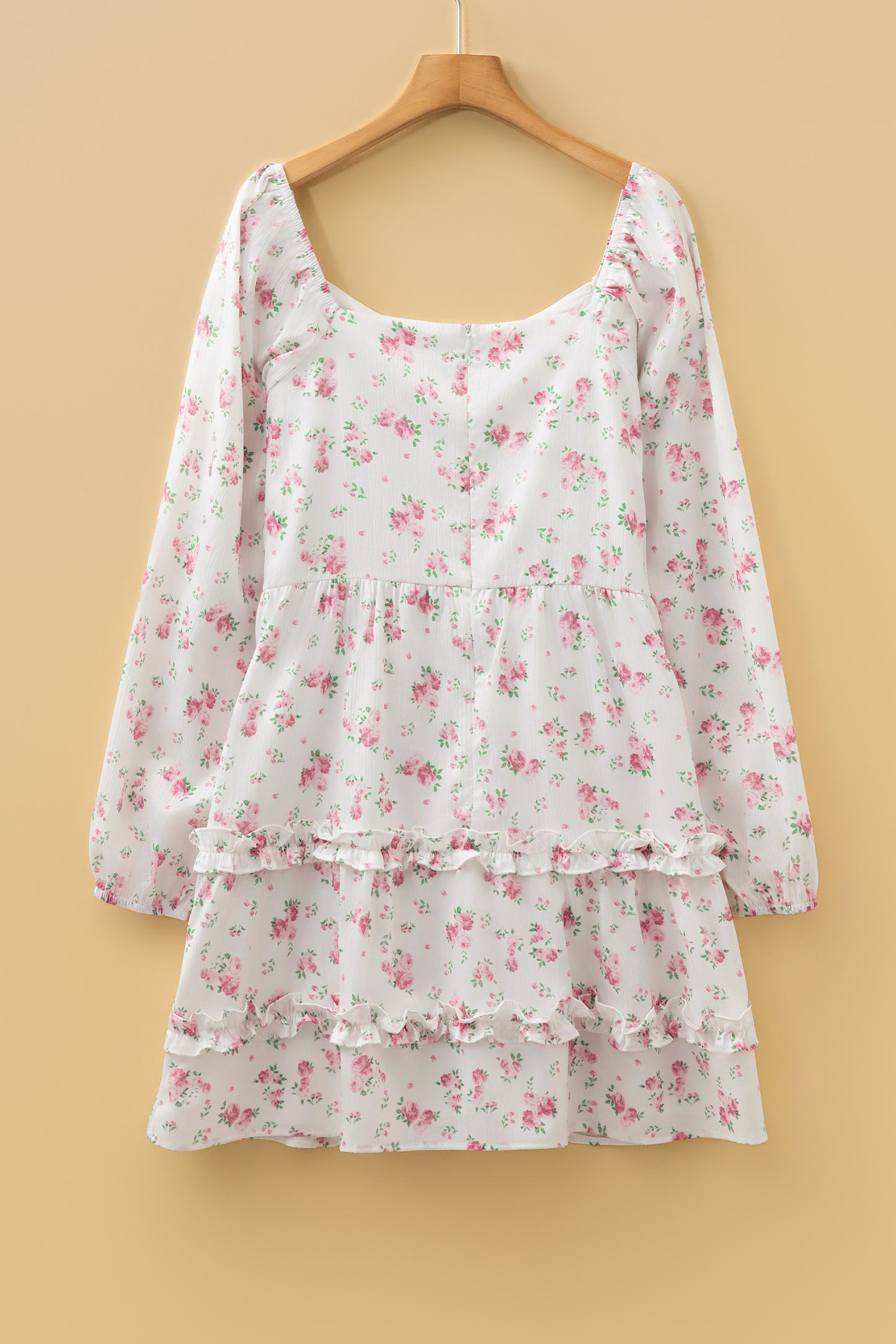 Floral Long Sleeve Ruffle Detail Flared Mini Dress