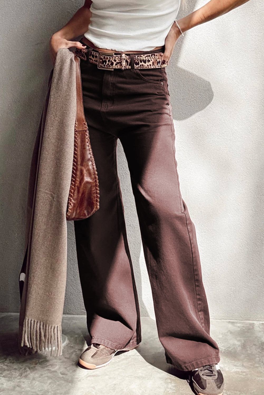 Loose Straight High Waist Solid Color Jeans - Coffee Daisie Boutique