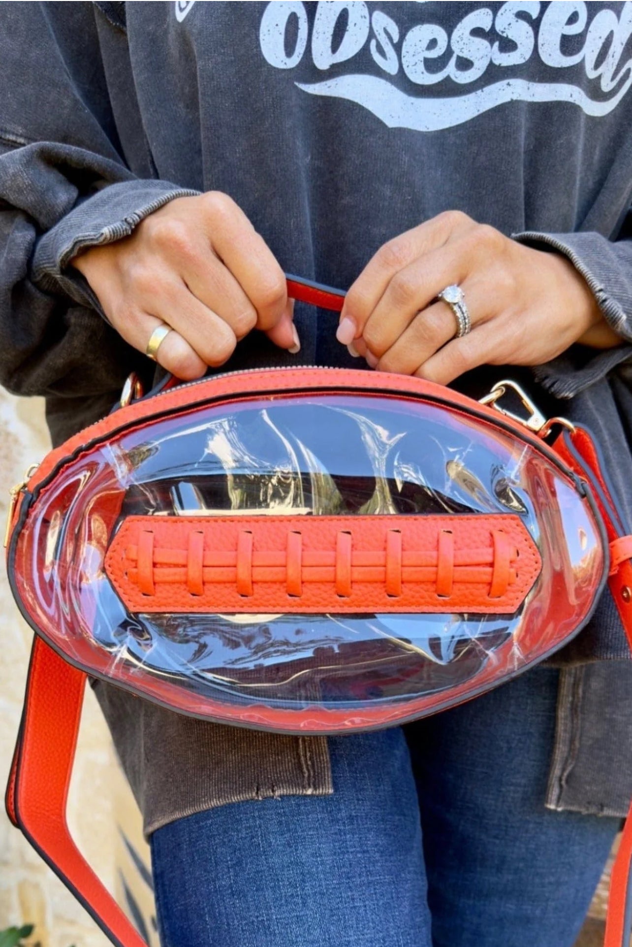 Clear Gameday Football Shaped Crossbody Bag Daisie Boutique