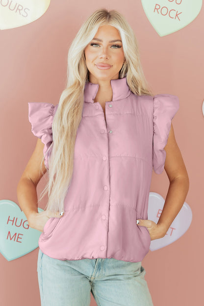 Flutter Sleeve Puffer Vest - Bubblegum Pink Dear-Lover Dropshipping
