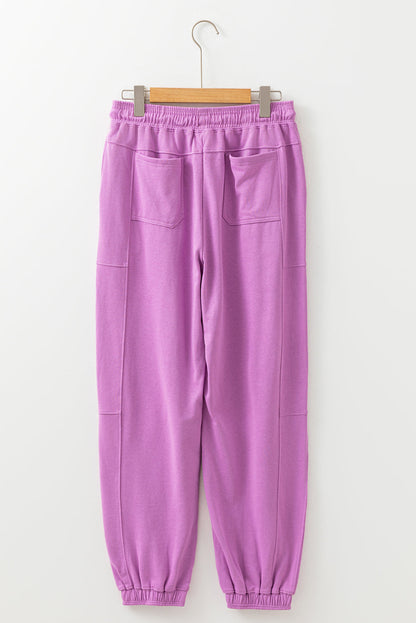 Drawstring Waist Patchwork Solid Color Jogger Pants - Lilac Dear-Lover Dropshipping