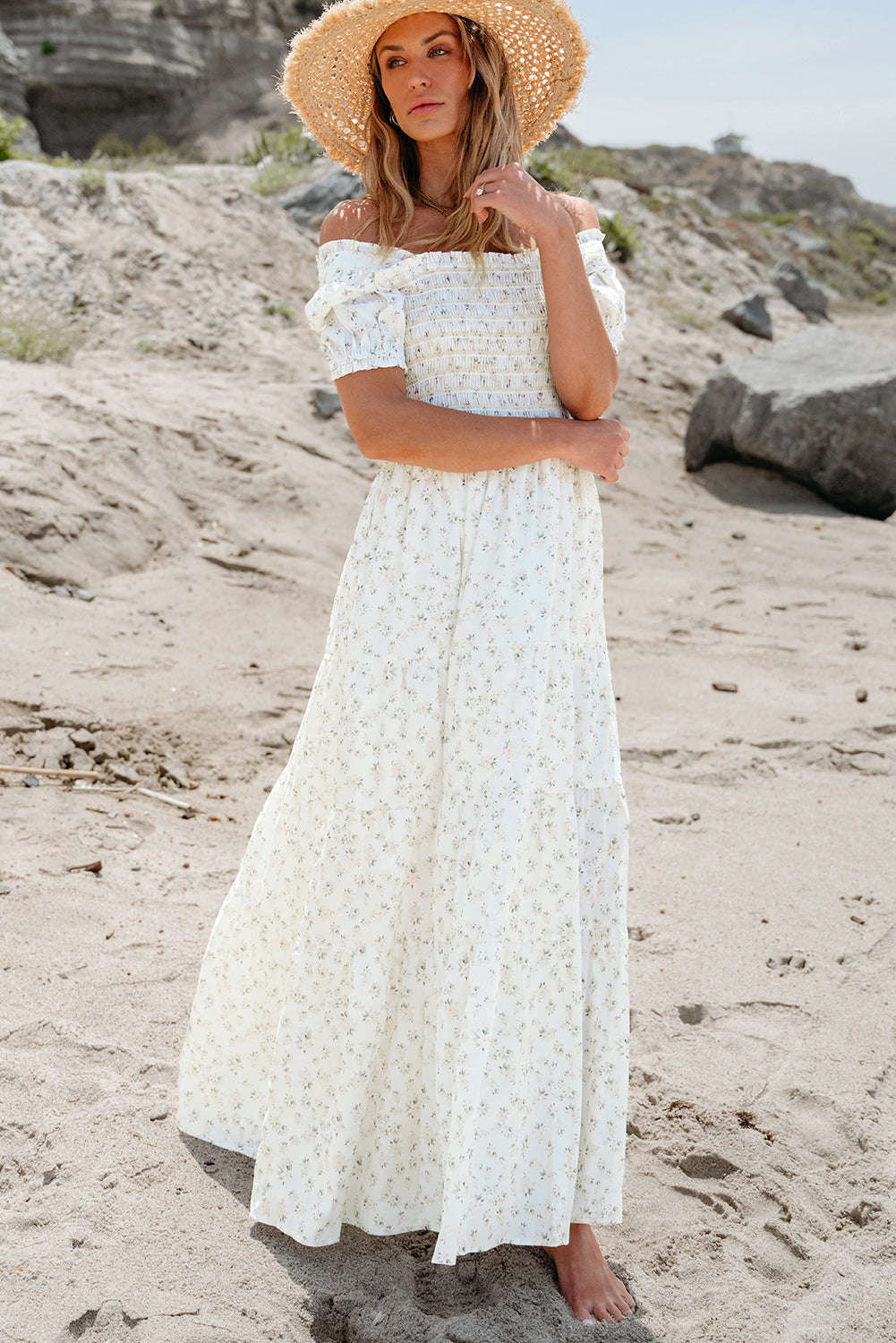 White Frilly Tiered Floral Maxi Dress Daisie Boutique