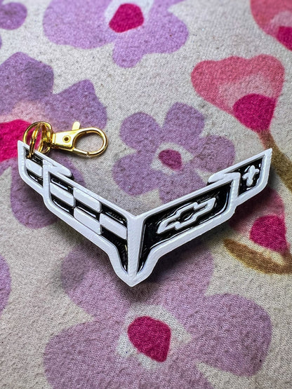 Daisie Boutique Vette Emblem Keychain | Black & White Corvette Symbol Key Chain | Gold Clasp | Car Enthusiast Gift | Vette Owner Accessories ACCESSORIES - OTHER