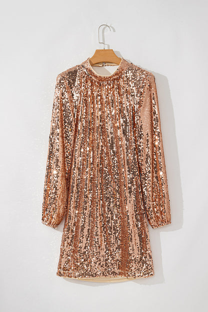 Gold Sequined Long Sleeve Low Back Mini Dress Dear-Lover Dropshipping