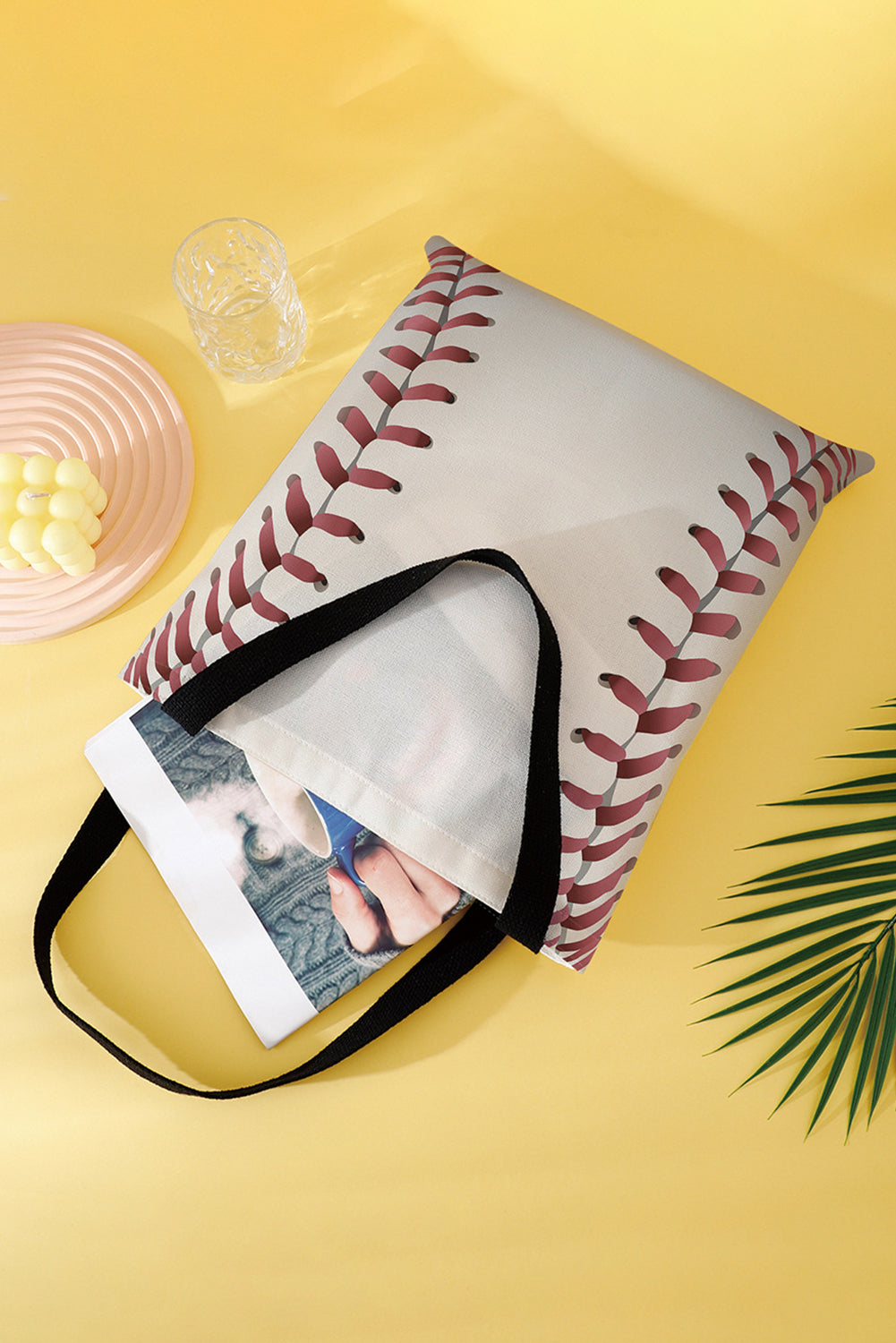 White Baseball Print Canvas Tote Bag Daisie Boutique