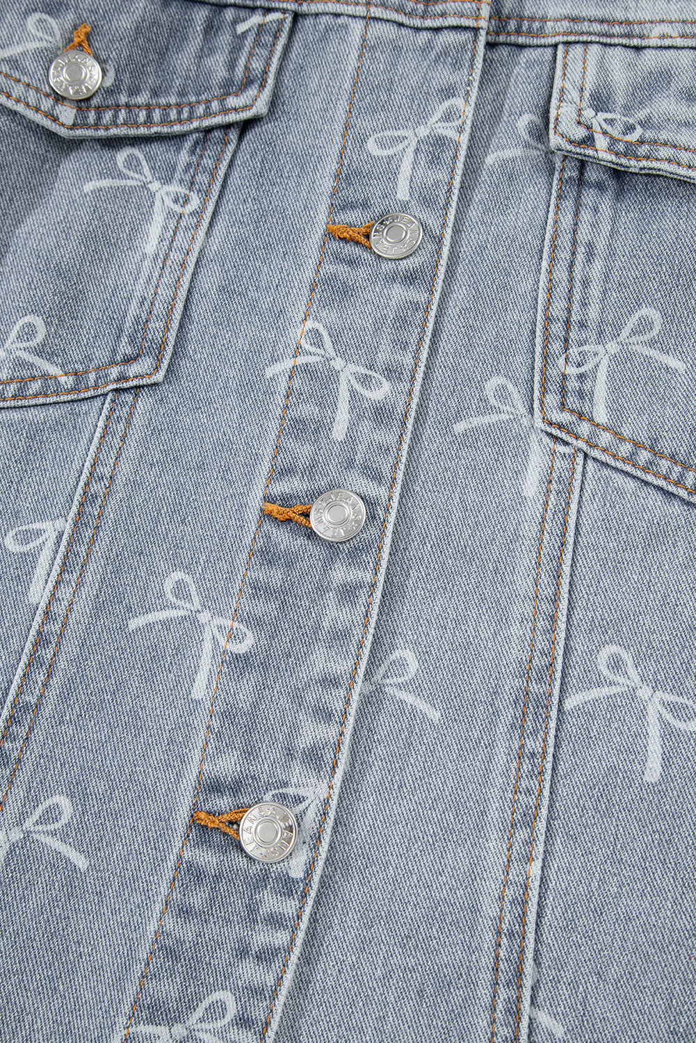 Bow Knot Print Light Wash Raw Hem Denim Jacket Dear-Lover Dropshipping