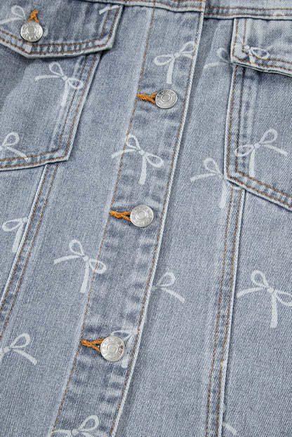 Bow Knot Print Light Wash Raw Hem Denim Jacket Dear-Lover Dropshipping
